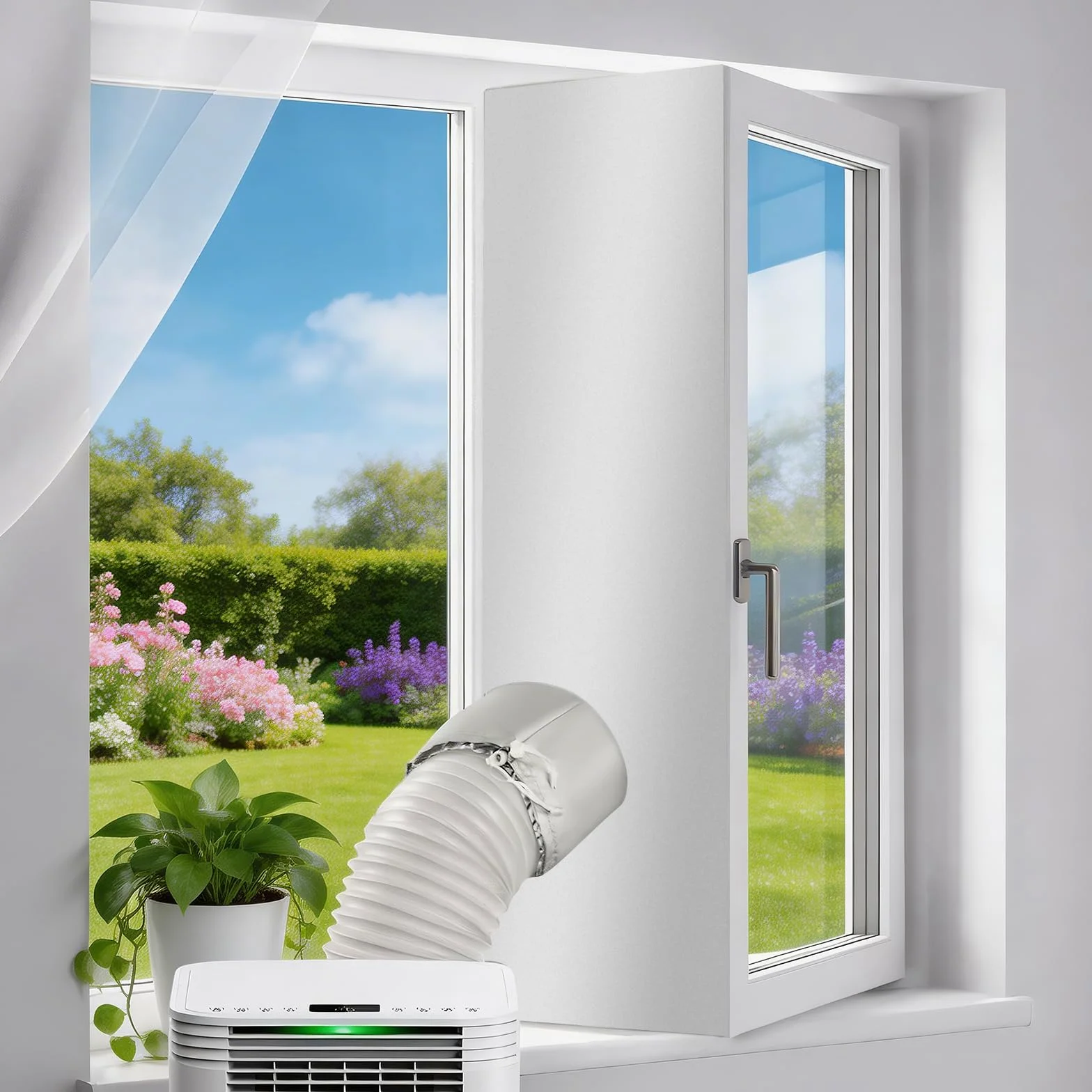 Kit Étanchéité pour Fenêtre 5M Qoosea, Climatiseur Mobile avec Bande Auto-Agrippante et Attaches, Sans Perçage pour Climatiseur Portable, Sortie Sèche-Linge, Fenêtres à Battant, Réutilisable