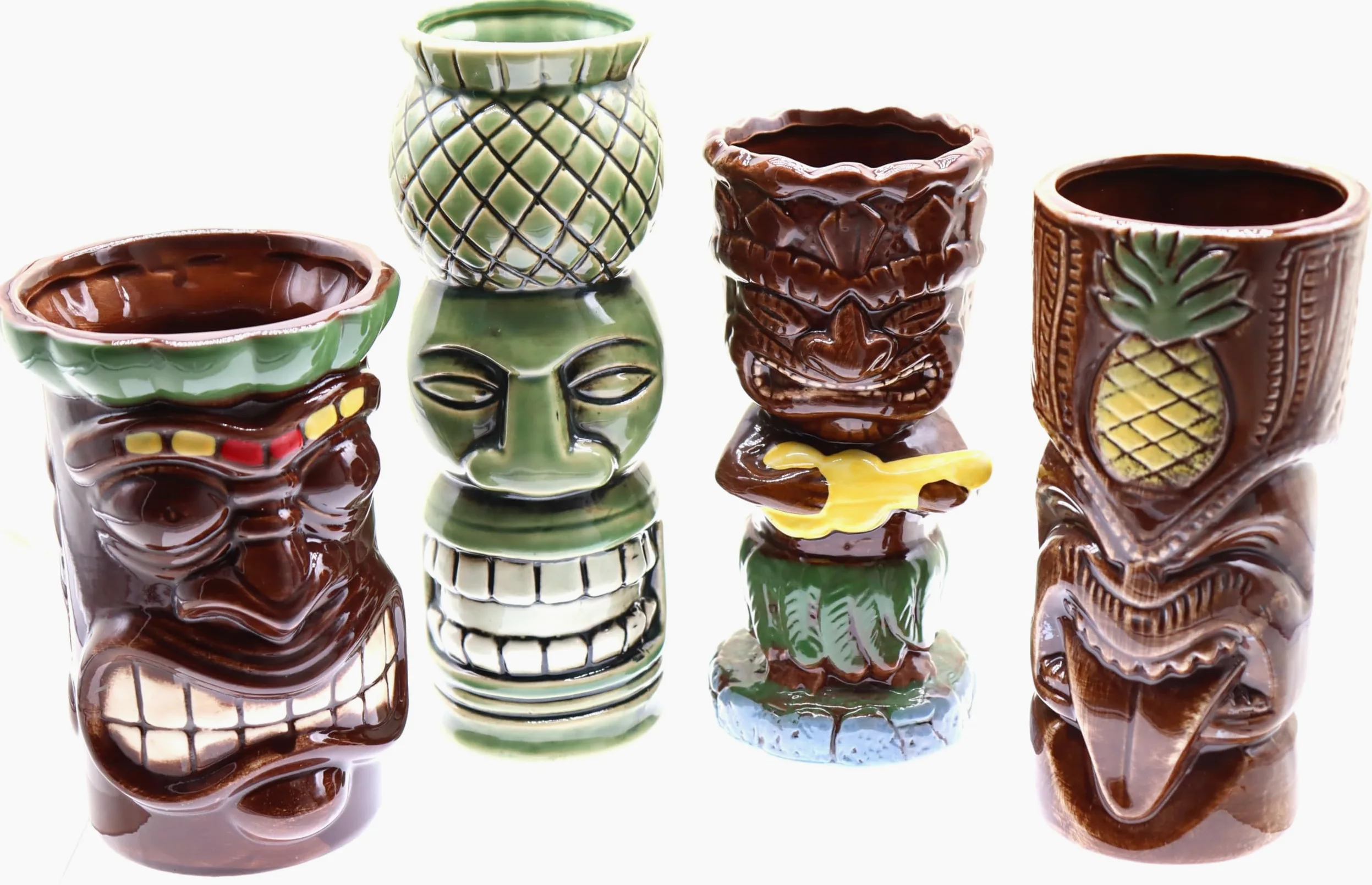 Set de 4 Tiki Mug Tropical Verre à Cocktails TIKIS Lot de Tasses en Céramique Inspiration Culture Polynésienne Boissons Exotiques et Tropicales hawaïenne cocktail