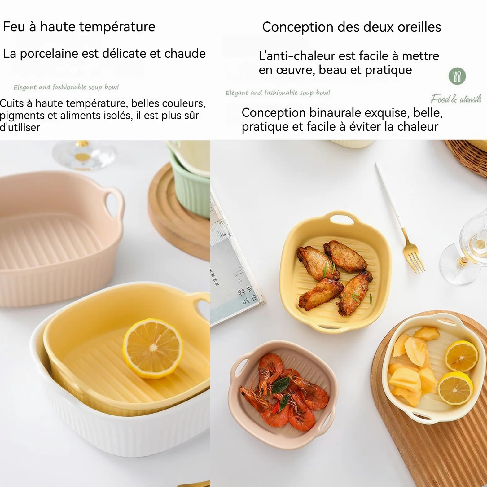 2pcs Plat à gratin en céramique Anti-Rayures Blanc pour friteuse à air Chaud | pour la préparation de lasagnes, Soupe, Tiramisu et Plus d'accessoires de friteuse,Plat a Tarte,Plat Tarte