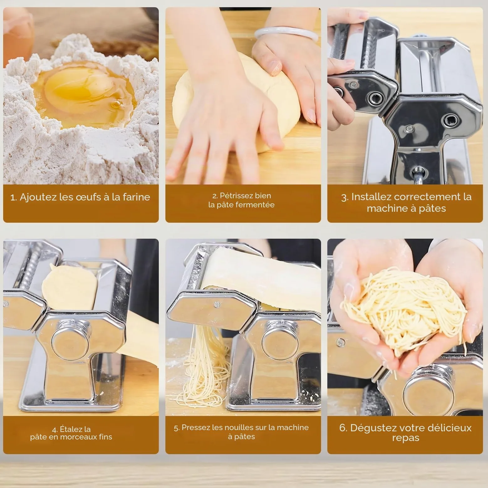 MZTOGR Machine à pâtes et raviolis, lot de 6 pièces en acier de 150 mm avec 9 réglages d'épaisseur réglables, avec accessoire pour raviolis, égouttoir à pâtes