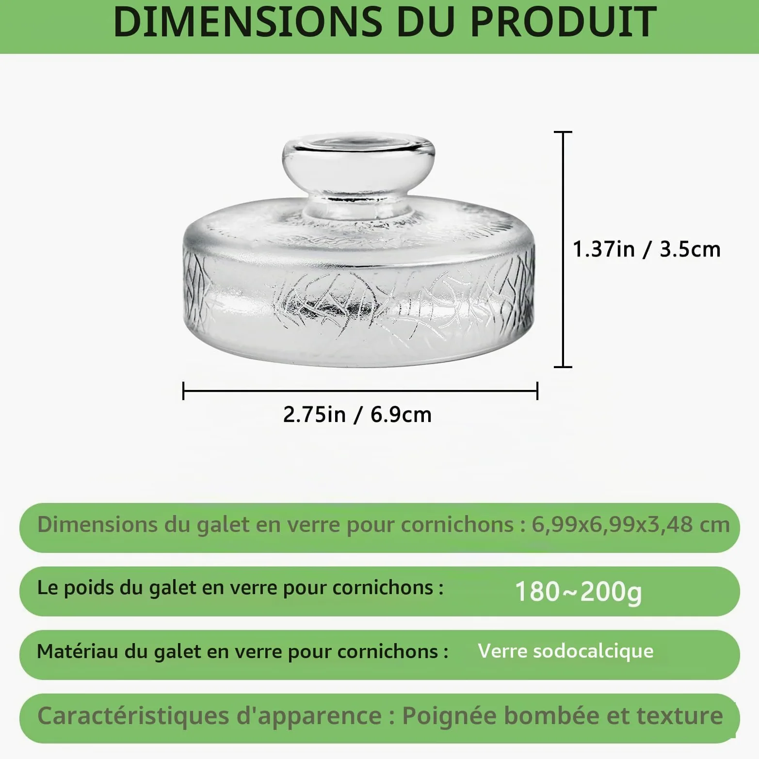 Artcome Lot de 10 poids de fermentation en verre avec poignée à prise facile et design à texture unique pour bocaux Mason à large ouverture