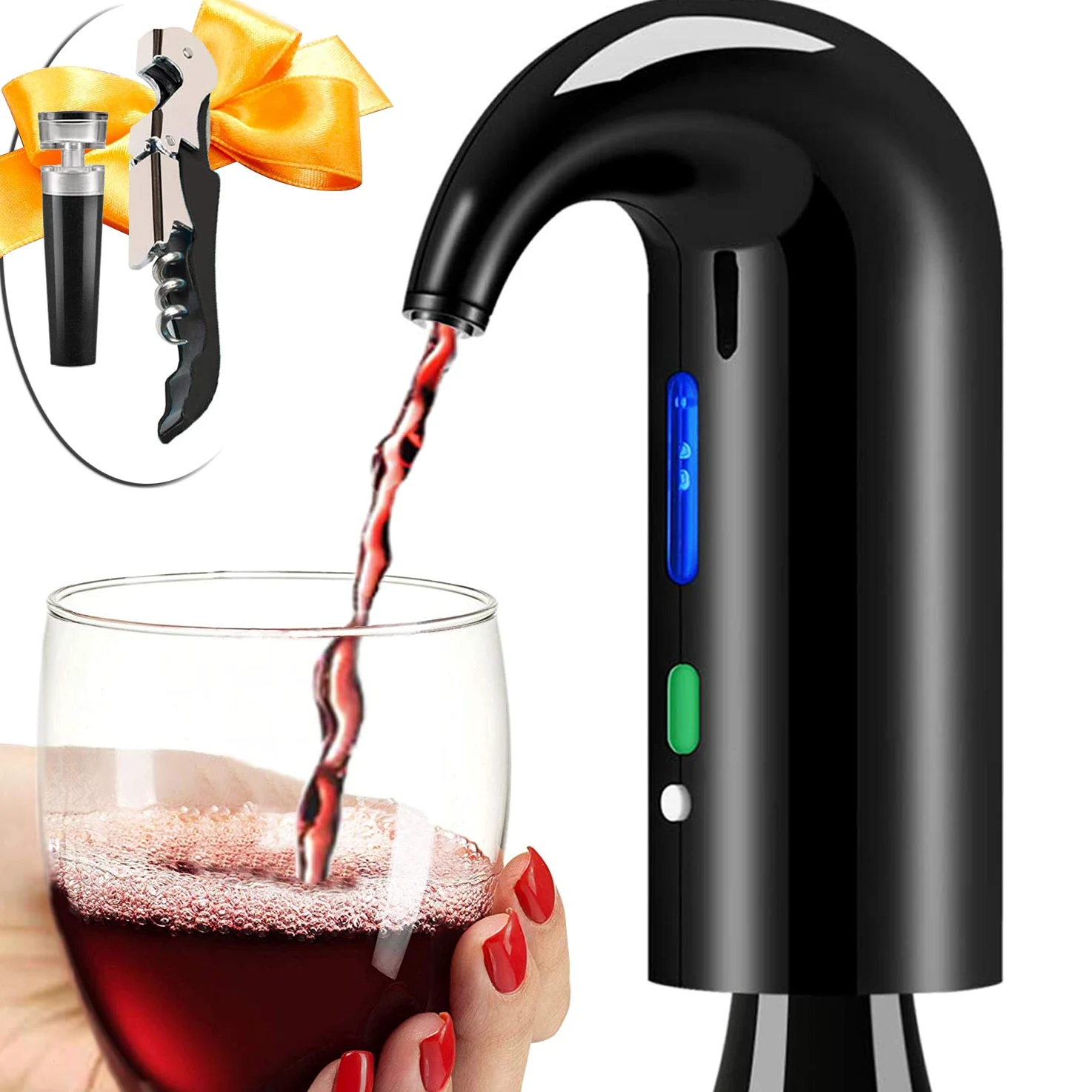 Cadeau de fête des mères pour maman, aérateur de vin électrique - Décanteur de vin électrique - Meilleure vente - Accessoires de vin rouge - Blanc - Travail d'aération avec décapsuleur pour débutants