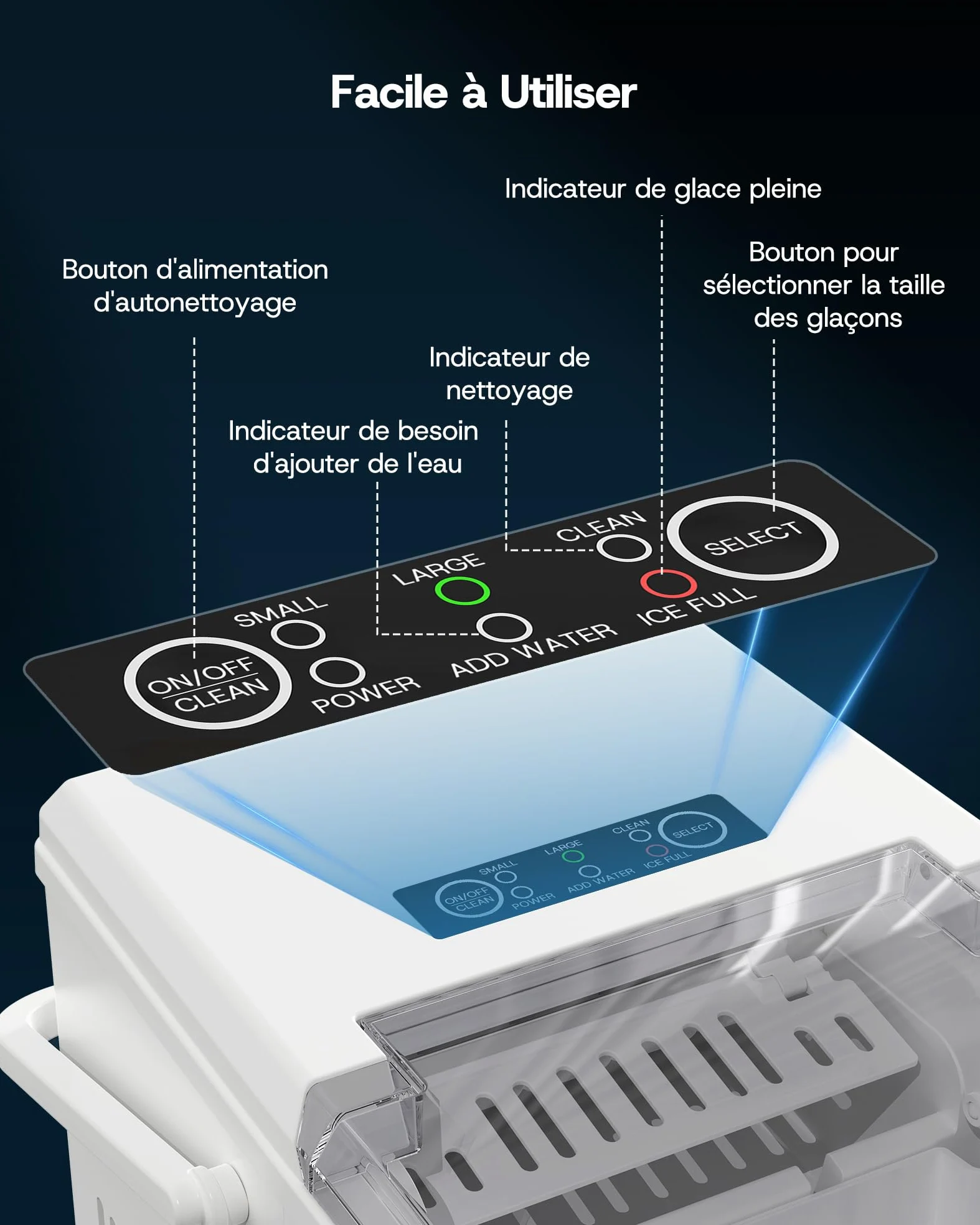 Upstreman Machine à Glaçons,9 Glacons en 6-8 Min,12kg/24h,2 Tailles de Glaçons,1,5L,Autonettoyante,Machine a Glace Portable pour Maison,Cuisine,Camping,Blanc,BI12