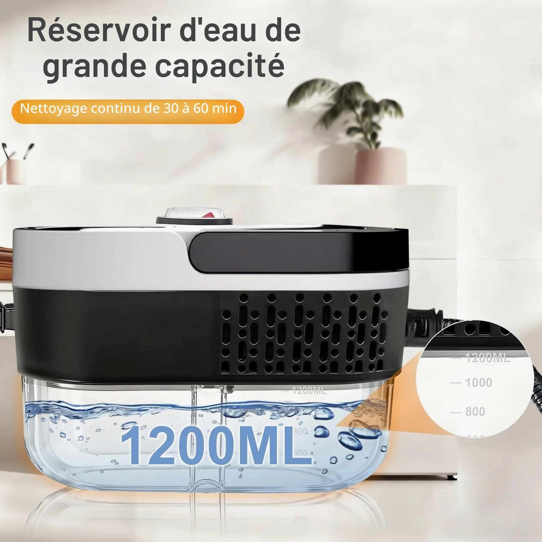 Nettoyeur à vapeur manuel 6 niveaux réglables, chauffe 10–15s, réservoir 1,2 L, 15 accessoires, nettoyeur haute pression sans chimie cuisine salle de bains sols voitures vitres