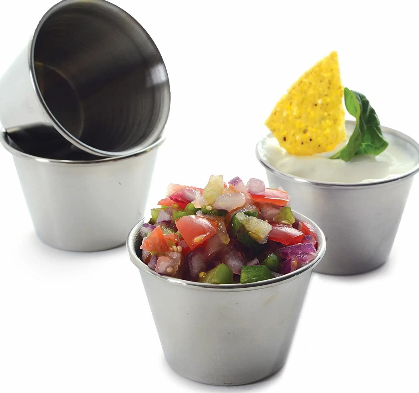 Artcome Lot de 100 tasses à condiments en acier inoxydable, idéales pour tremper et portions, 70,9 g