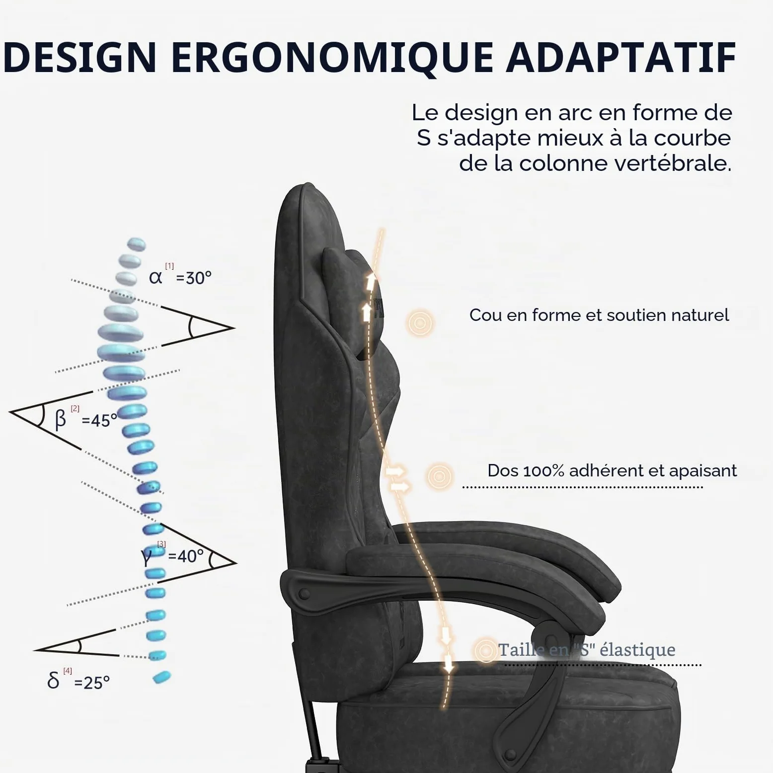 PZDO Chaise Gaming Bureau Ergonomique Chaise Gamer avec Tissu High-Tech, Siege Gaming avec Repose-Pieds, Rembourrée Gaming Chair, Fauteuil Gamer pour Adultes(Noir)