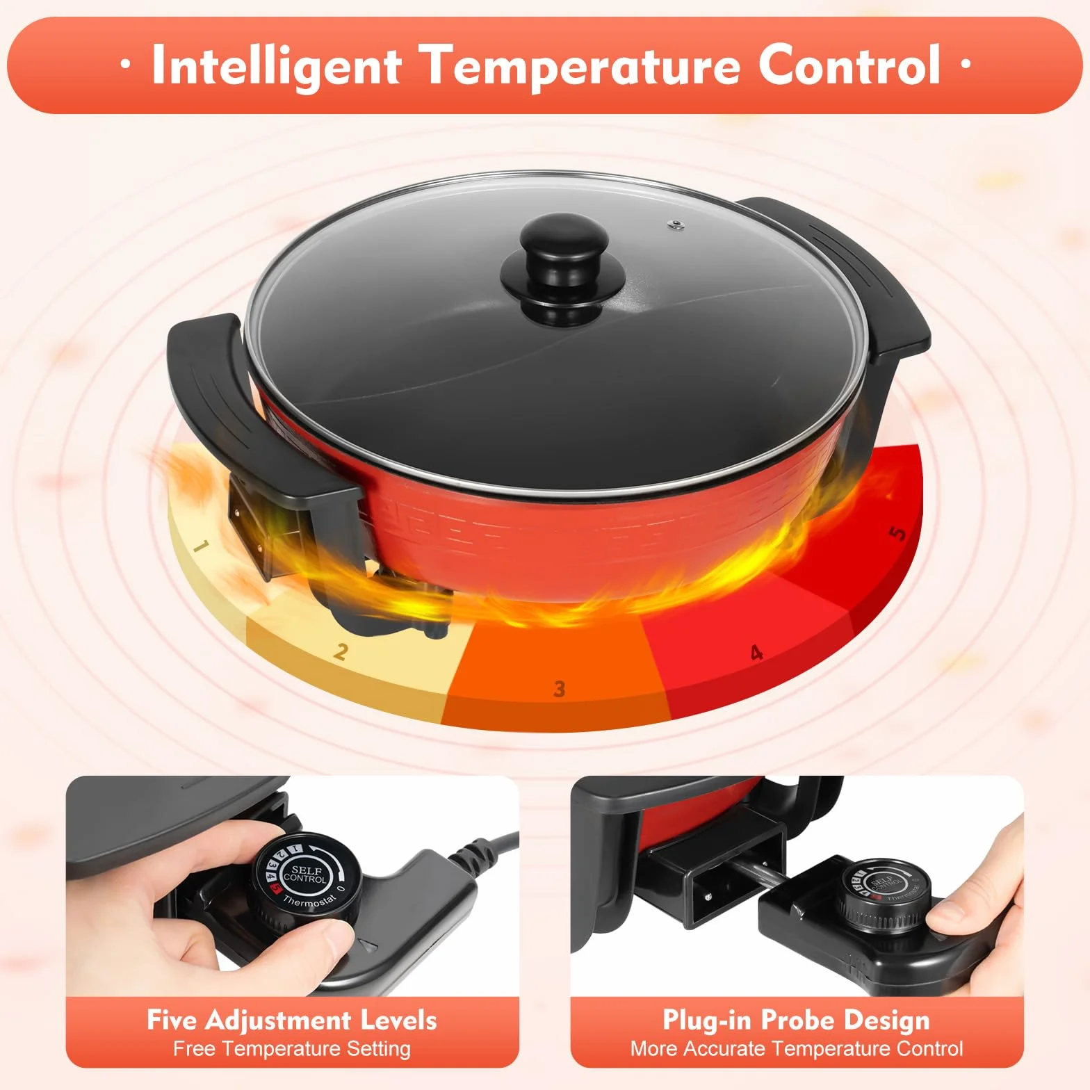 shabu Hot Pot à feu, avec cloison et couvercle, 6 l, pot à soupe électrique domestique, 1300 W 220 V