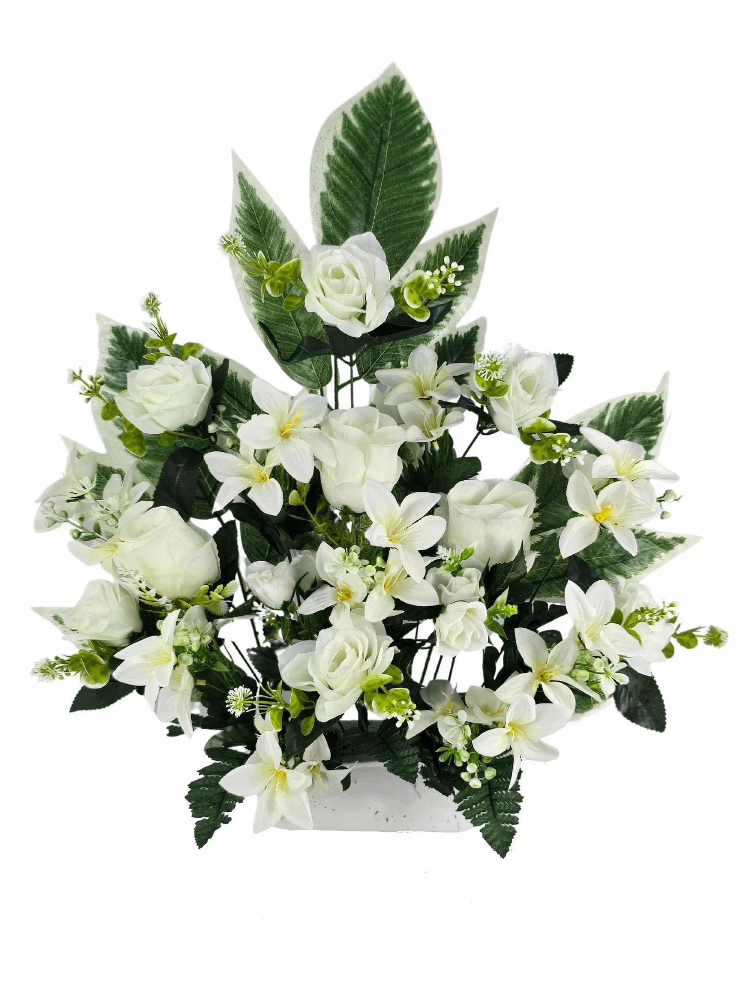 DRW Centre de Fleurs artificielles cimetière processions, églises, Mariages ou tombes, Blanc 54 x 20 x 60 cm