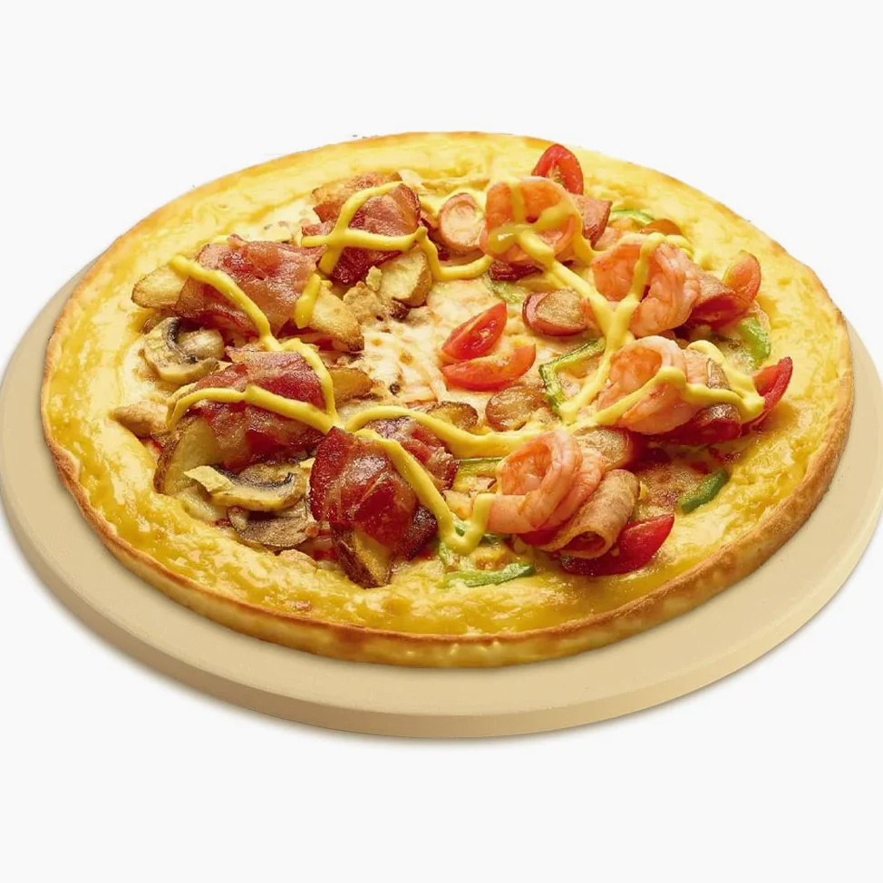 homEdge Ensemble de Pierre à Pizza, Pierre de Cuisson en Cordiérite Ronde Robuste pour Pain, Pizza, Pierre de Cuisson avec Pelle à Pizza pour Four et Grill-33cm (Diamètre)