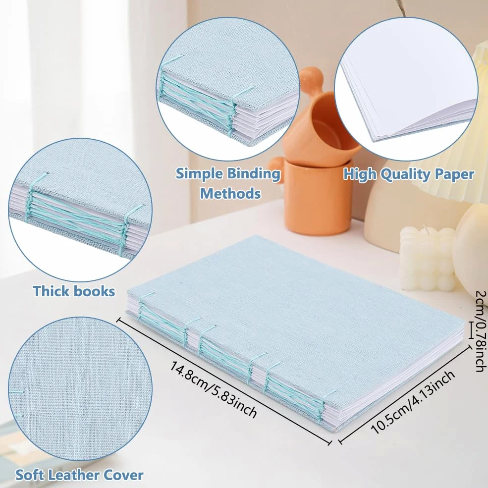 WEBEEDY Bricolage Kit de Reliure à Long Point 61 Pcs Kit de Reliure à Main comprenant Pince à Os, Poinçon à Papier, Aiguilles à Gros Yeux, Fil de Cire, Colle, Règle, 15X21cm(A5)