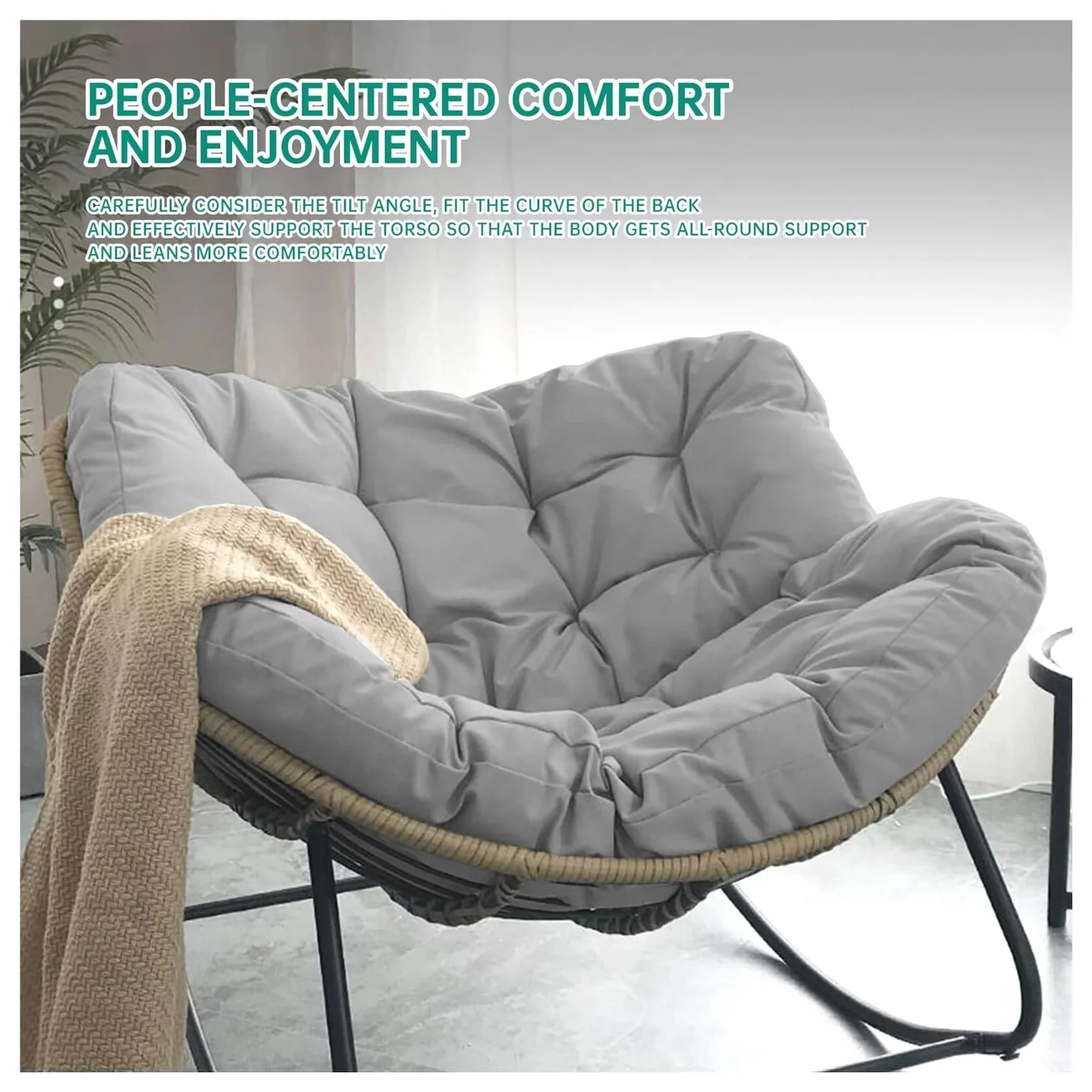 Chaise à Bascule d'Extérieur Papasan en Rotin et Osier - Style Œuf et Royal Moderne pour Patio, Intérieur, Chambre à Coucher, Salon, Porche, Jardin, Pelouse