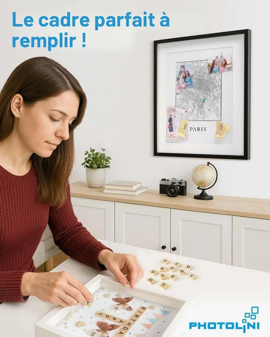 PHOTOLINI Cadre Photo 3D à remplir 50 x 70 cm Noir, Cadre boîte Profond, pour Objets jusqu'à 3 cm, Bois MDF, Verre Acrylique - pour Les Loisirs créatifs & comme Cadeau
