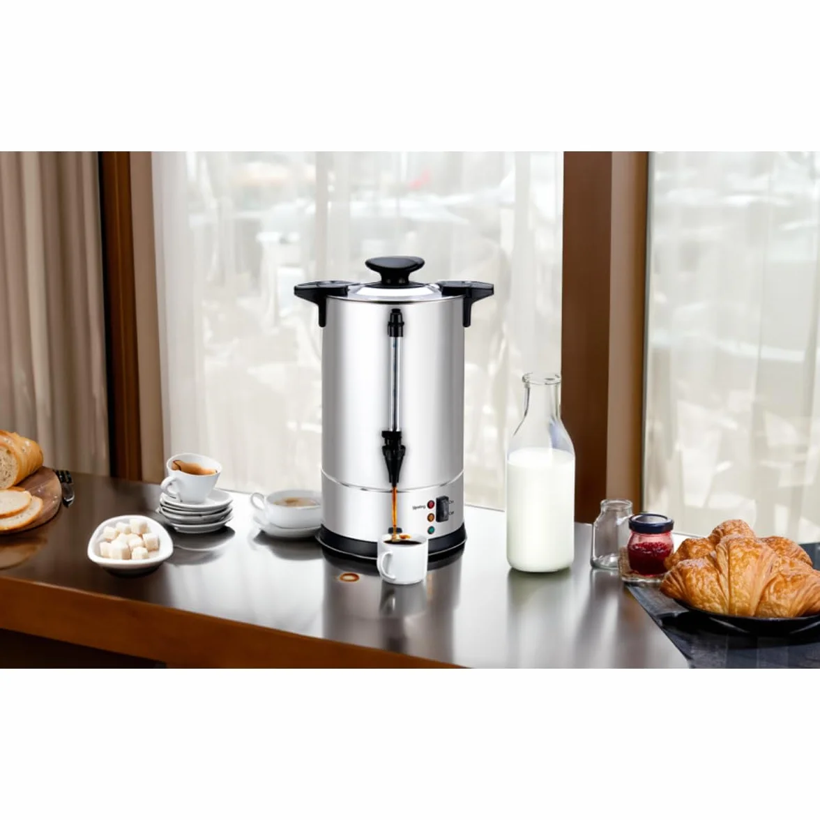 LOUIS TELLIER - Percolateur à café professionnel - Capacité 6,3 L - 50 tasses - INOX - Filtre en inox - Robinet anti-gouttes