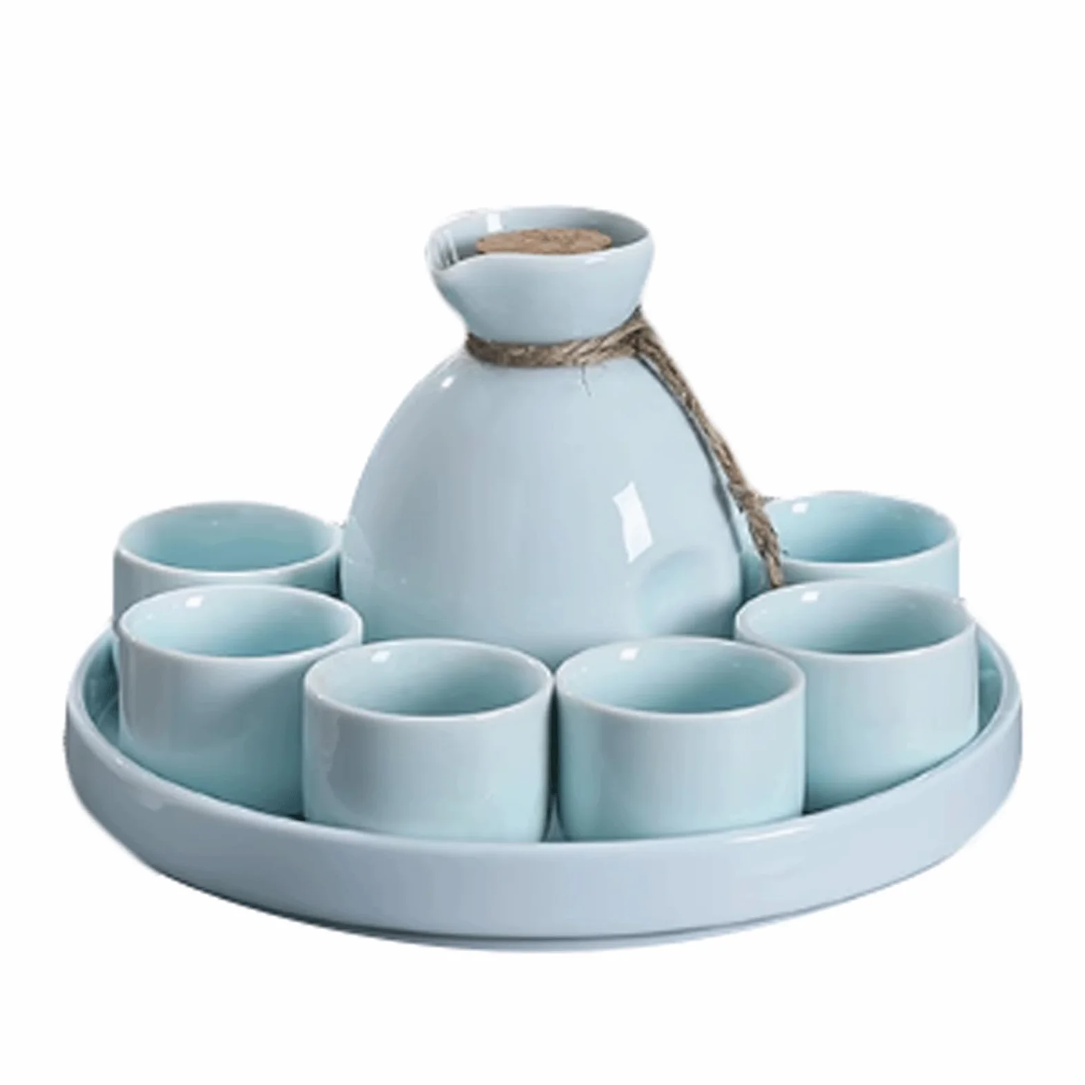 esmen Ensemble de Tasses à saké en céramique, 8 pièces, Artisanat, Verre à vin, Texture glaçure Blanche et Bleue, Tasses en céramique, Artisanat, Verres à vin, Ensemble de Tasses à saké