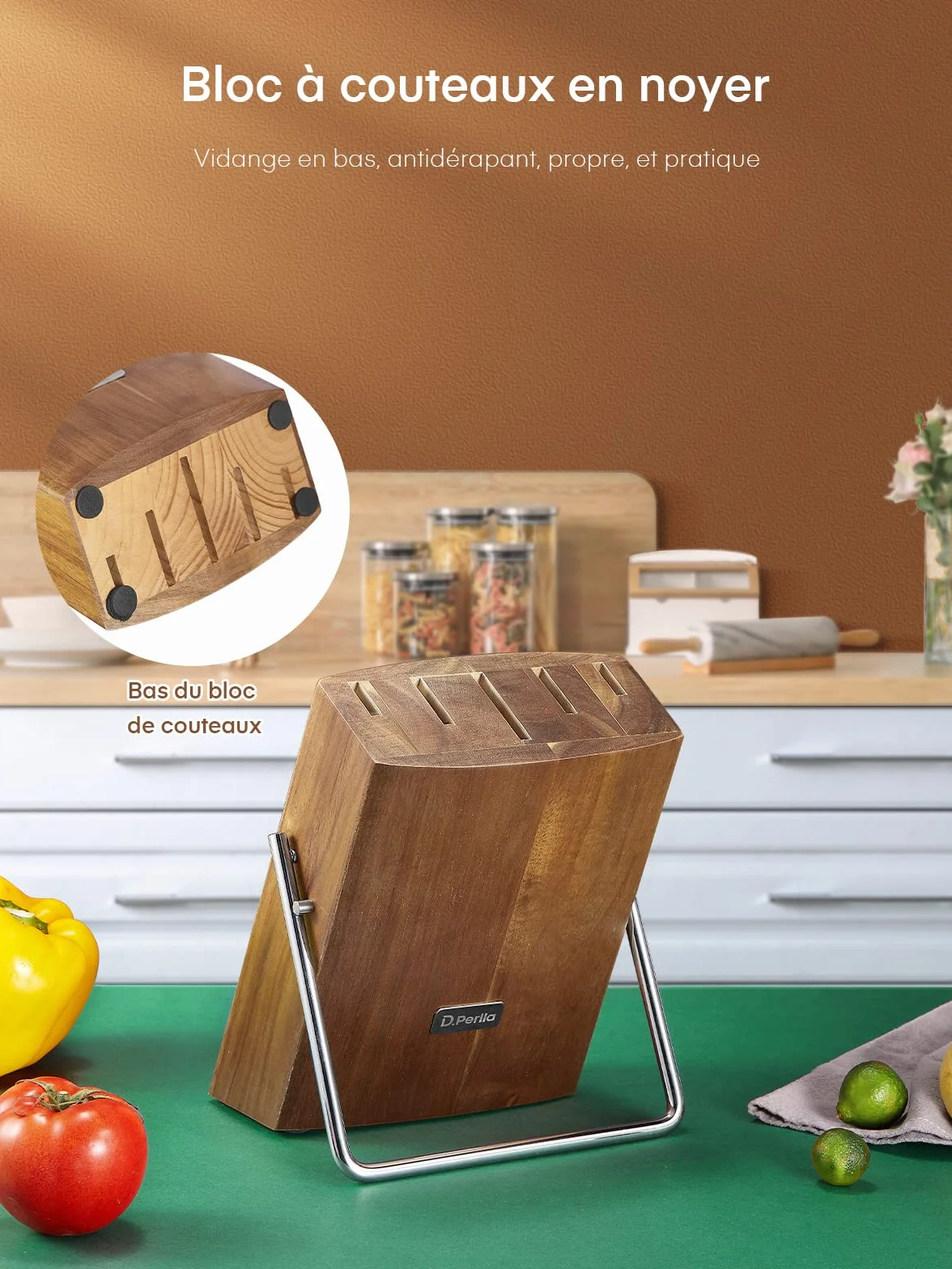 D.Perlla Couteaux de Cuisine, 6 Pièces Set Couteau Cuisine en Allemagne Acier Inoxydable, Ensemble de Couteaux Professionnels, Bloc de Bois, Super Aiguisé