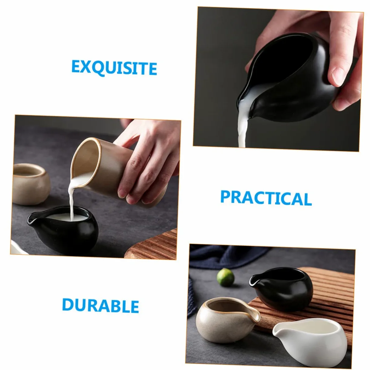 Cabilock Pot à Lait en Céramique Vintage Poignée Ergonomique et Fond Résistant à L'usure, pour Familles et Restaurants, Lot de 3 Pichets à Sauce Élégants