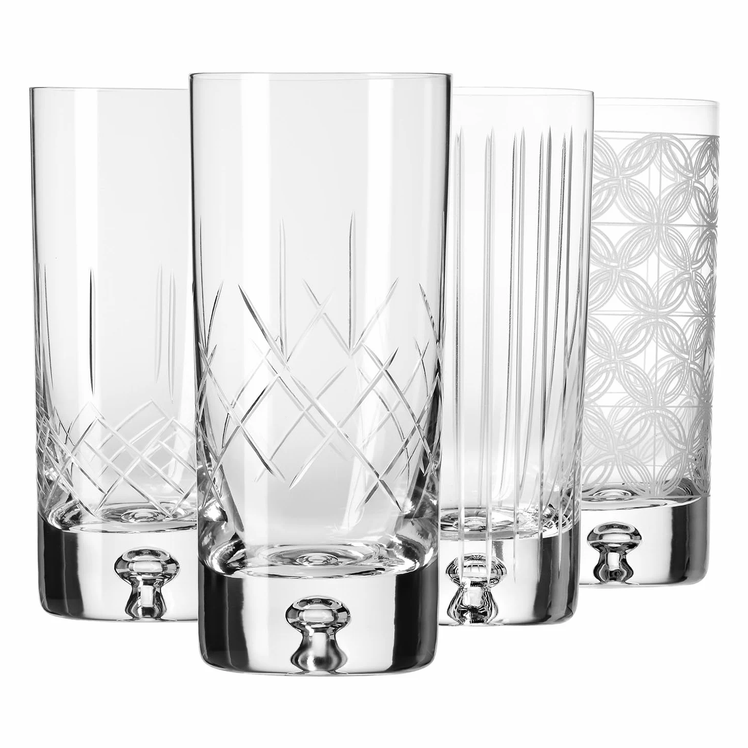 Krosno Lot de 4 verres à eau, jus et cocktail 300 ml - Collection Saga - 4 coupes différentes - Fait main - Verre cristal - Idéal comme cadeau