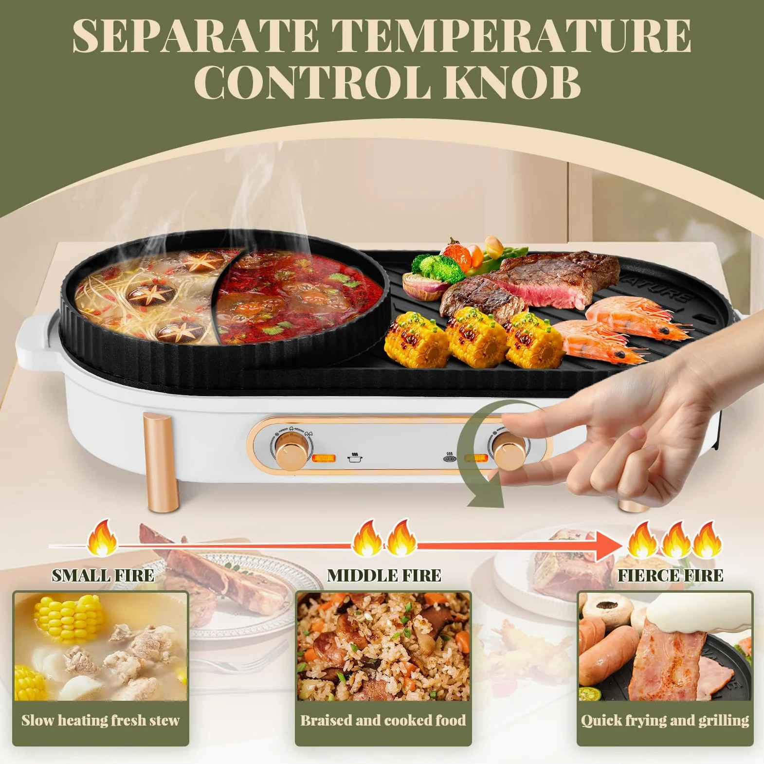 YJINGRUI Hot Pot électrique 2200W gril électrique Hot Pot Grill 2 en 1 pot hotpot et plaque de gril avec 2 réglages de température indépendants pour 3-12 personnes