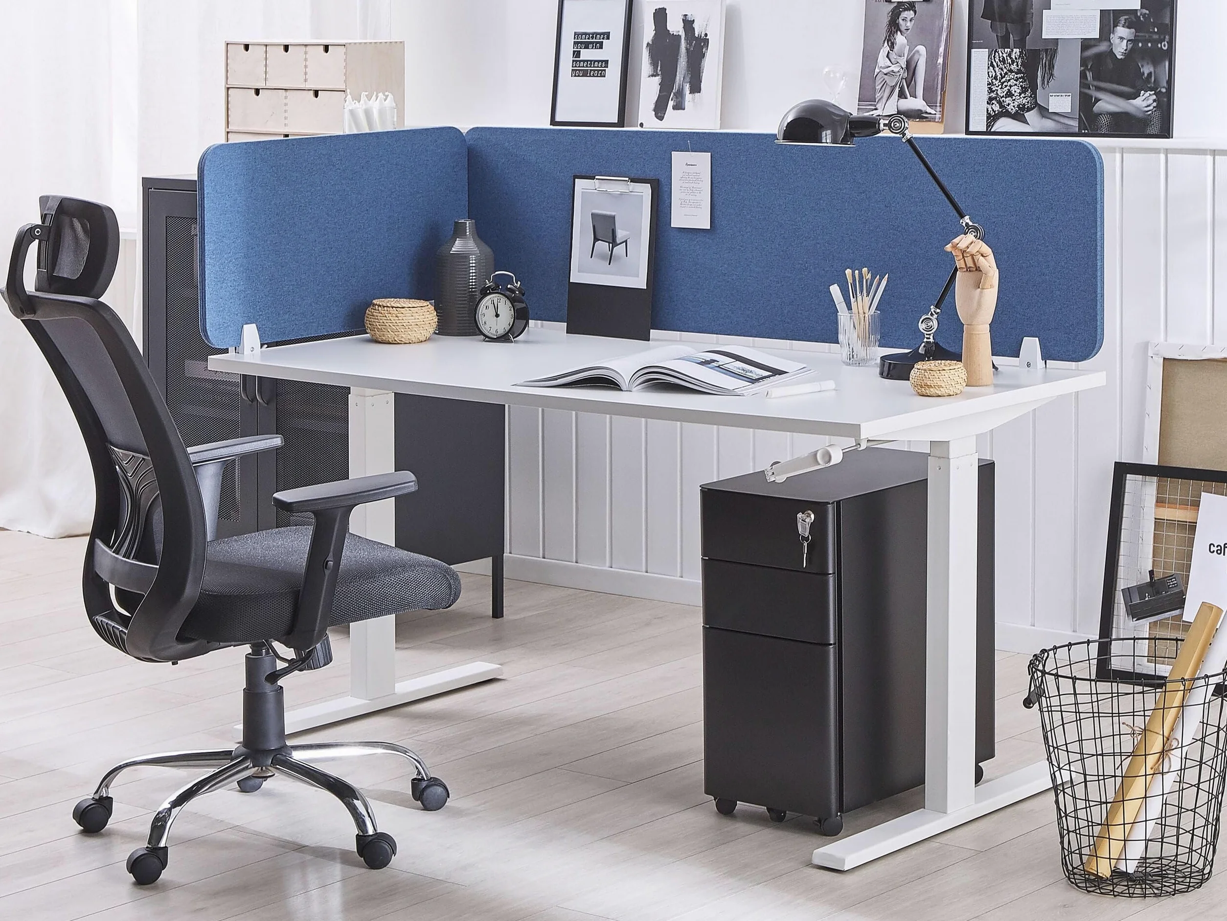 Beliani Séparateur Cloison Acoustique de Bureau et Table Bleu 80 x 40 cm Réduit Le Bruit et Les Distractions Visuelles Idéal pour Le Open Space