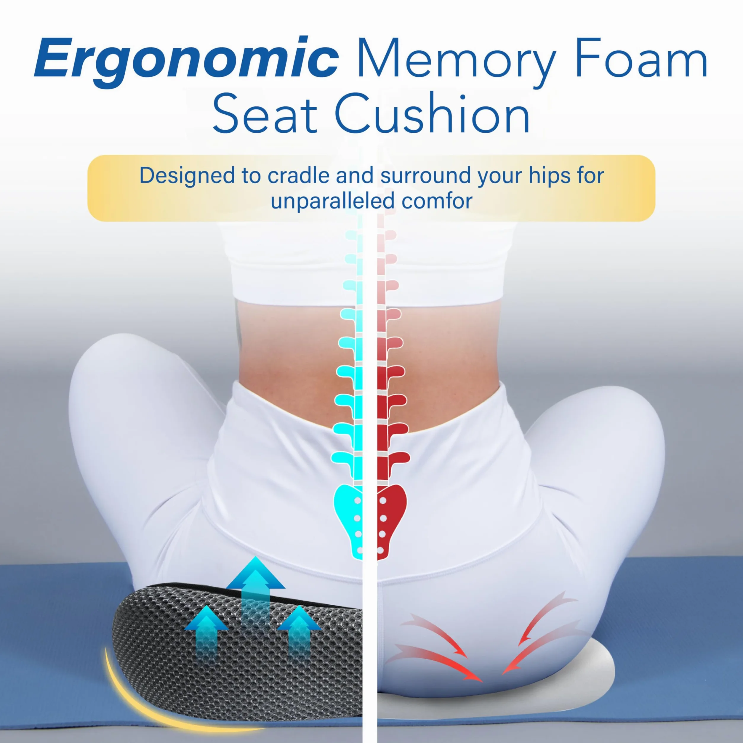 Coussin de siège de voiture, coussin ergonomique en mousse à mémoire de forme pour soulager la douleur sciatique, siège rehausseur adulte pour personnes courtes, coussin de voiture pour conduite
