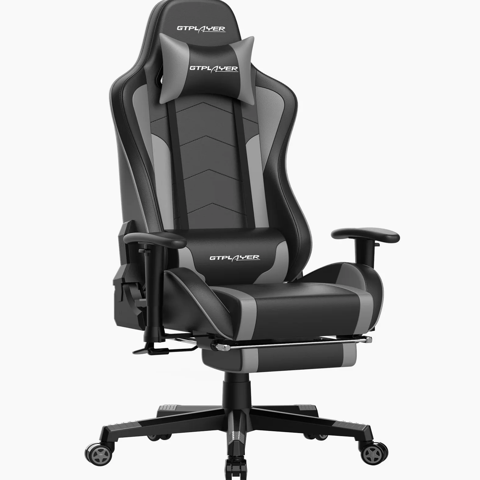 GTPLAYER Chaise Gaming Repose-Pieds Haut-Parleur Bluetooth Fauteuil Gamer Gris Siège Ergonomique (Gris)