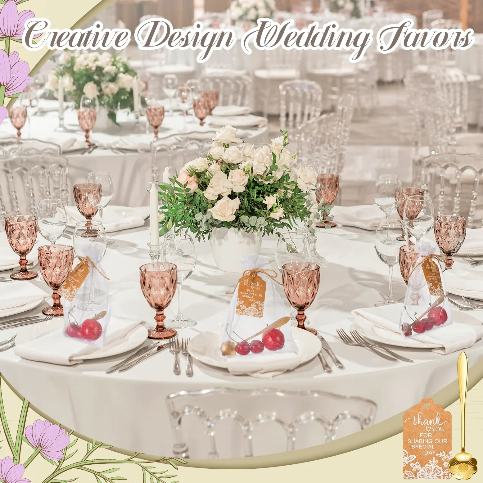 Norme Lot de 100 cuillères à café en acier inoxydable avec 100 étiquettes cadeau avec cordon de serrage, sac en organza et corde pour cadeau, thé, souvenir, fête prénuptiale