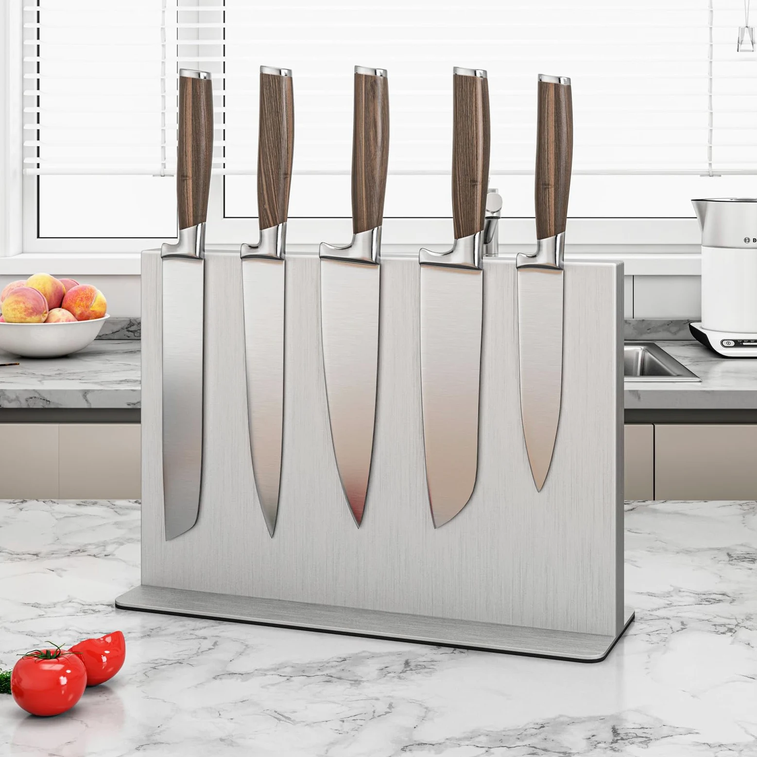THMINS Bloc magnétique à couteaux en acier inoxydable, support magnétique double face, présentoir multifonctionnel universel pour plan de travail de cuisine