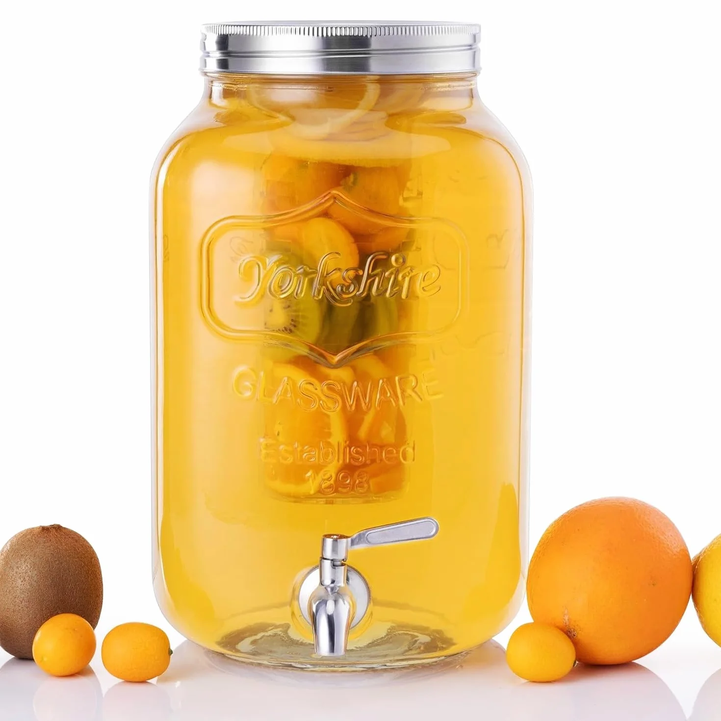 Navaris Distributeur de Boissons avec Robinet - Distributeur Boisson 8 L en Verre avec Couvercle et 2X Insert - Fontaine Eau Cocktail Jus Alcool