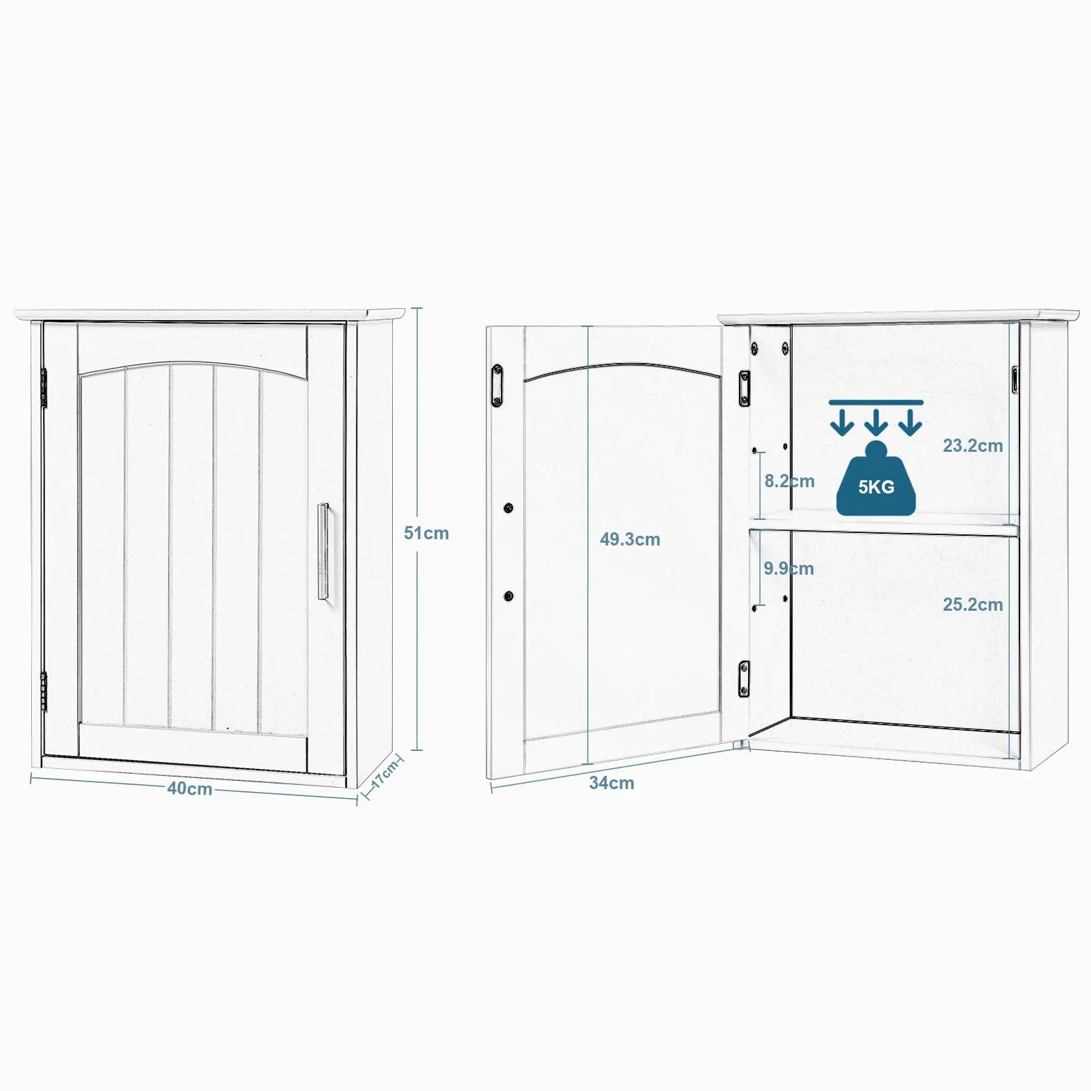 EUGAD Armoire Murale Salle de Bain, Meuble Salle de Bain, Armoire Pharmacie, Meuble WC Suspendu, avec Étagère Réglable, Porte, en MDF, Blanc, 40x17x51cm