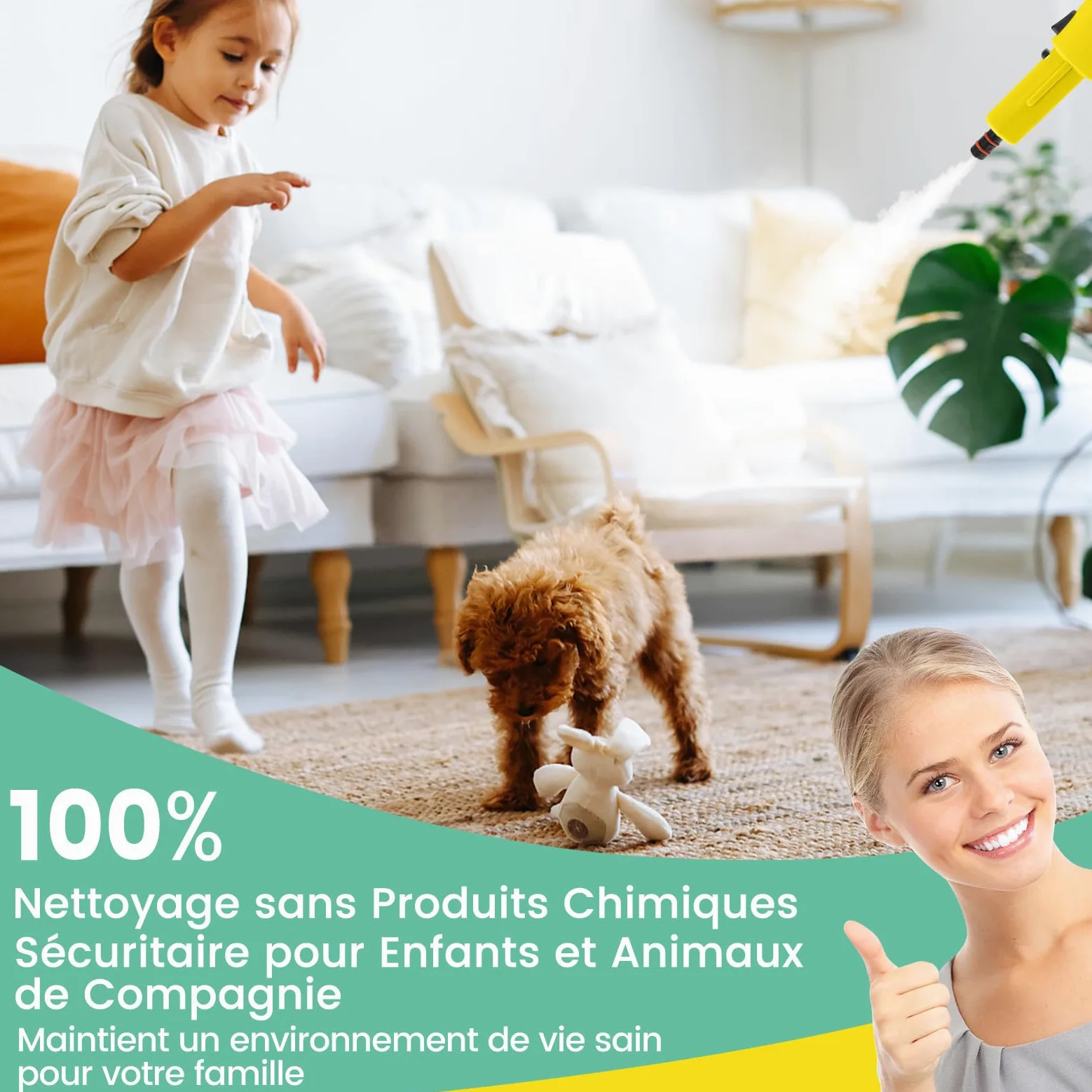COSTWAY Nettoyeur Vapeur Portatif 1400W avec 14 Accessoires, Balai Vapeur Durée d'Utilisation Illimitée Réservoir d'Eau 400 ml, Nettoyant Vapeur pour Canapé Vitre Plancher Tapis Rideaux (Jaune)