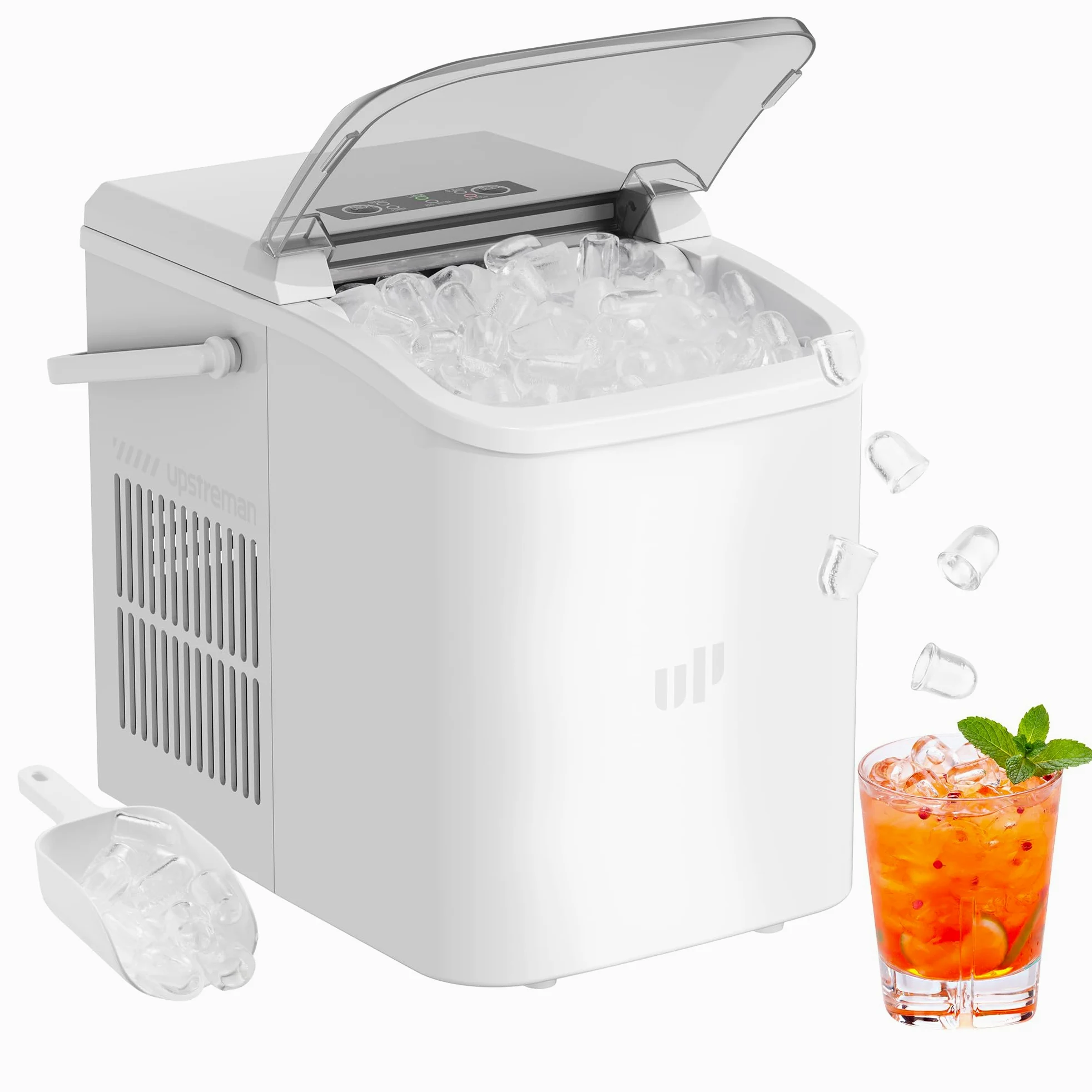 Upstreman Machine à Glaçons,9 Glacons en 6-8 Min,12kg/24h,2 Tailles de Glaçons,1,5L,Autonettoyante,Machine a Glace Portable pour Maison,Cuisine,Camping,Blanc,BI12