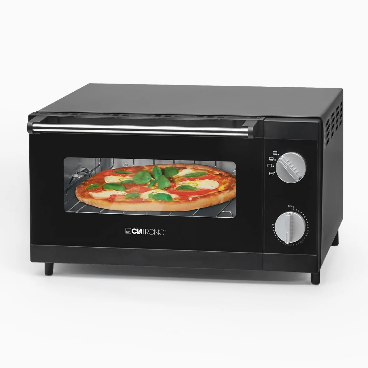 Clatronic Four à pizza avec espace de cuisson de 12 litres | idéal pour griller et réchauffer | Four avec chaleur supérieure et inférieure | Mini-four avec minuterie de 60 minutes | MPO 3520