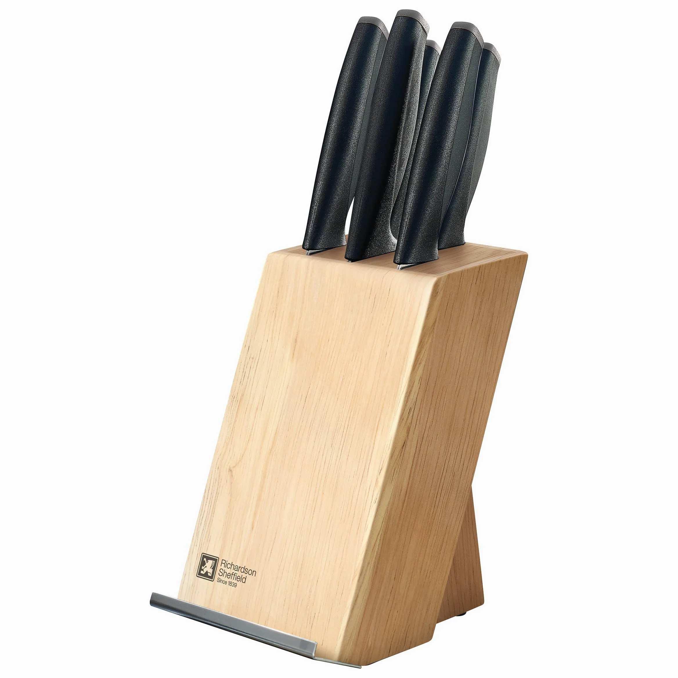 Richardson Sheffield - Bloc en bois naturel 5 couteaux de cuisine avec porte tablette - Advantage - Acier inoxydable 13 C, Finition Satinée - Inox