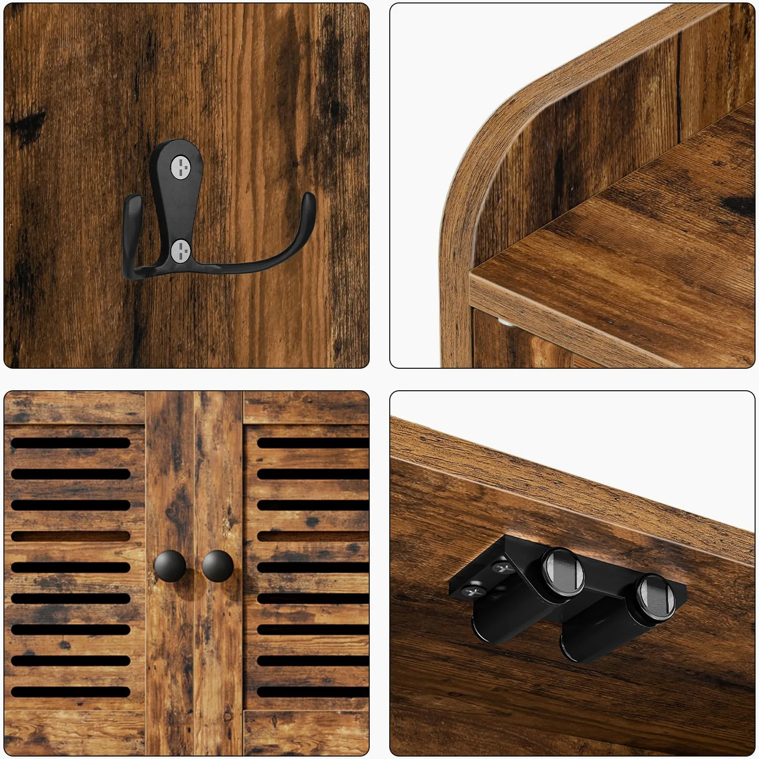 HOOBRO Armoire à Pharmacie, Armoire Murale pour Salle de Bains, Placard de Rangement, Meuble de Cuisine avec Volets, Plateau réglable, 2 Crochets, pour Salle de Bains, Marron Rustique EBF46CW01