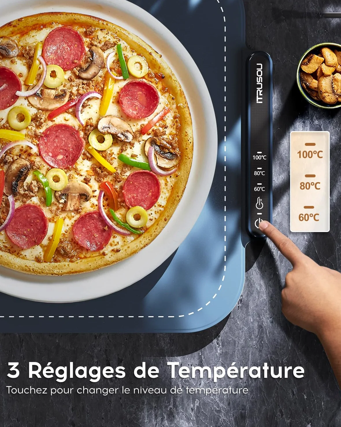 iTRUSOU Chauffe Plat Électrique, Plateau Chauffant Électrique Température Ajustable, Portable Pliable Chauffe-Assiette Alimentaire en Nano-Silicone pour Fêtes, Buffets, Réunions de Famille