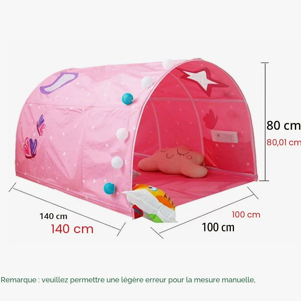 Tente tunnel pour enfant de 90 à 100 cm de largeur, lit mezzanine, tente superposée, tissu, bleu, simple
