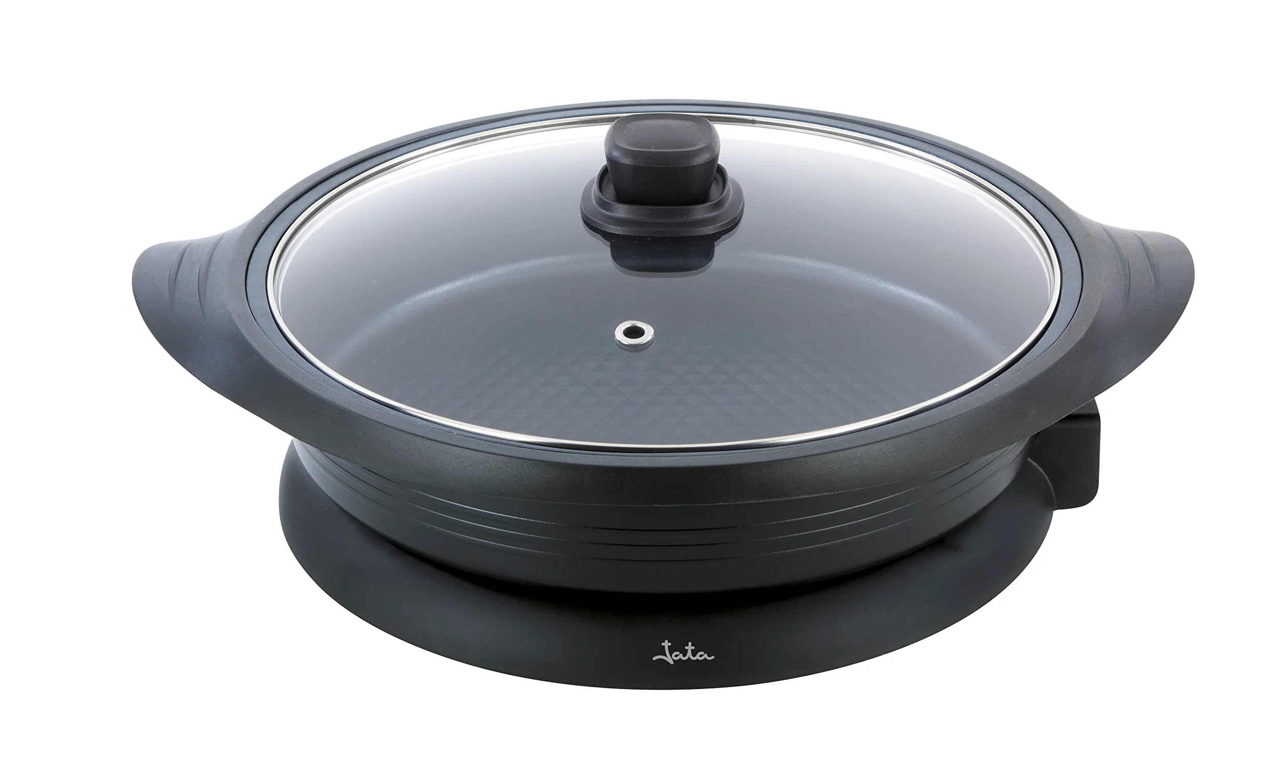 Jata PE640 Poêle à paella électrique de 34 cm de diamètre et 7,5 cm de profondeur. Couvercle en verre avec valve de sortie de vapeur. Répartition de la chaleur uniformément sur toute la surface.