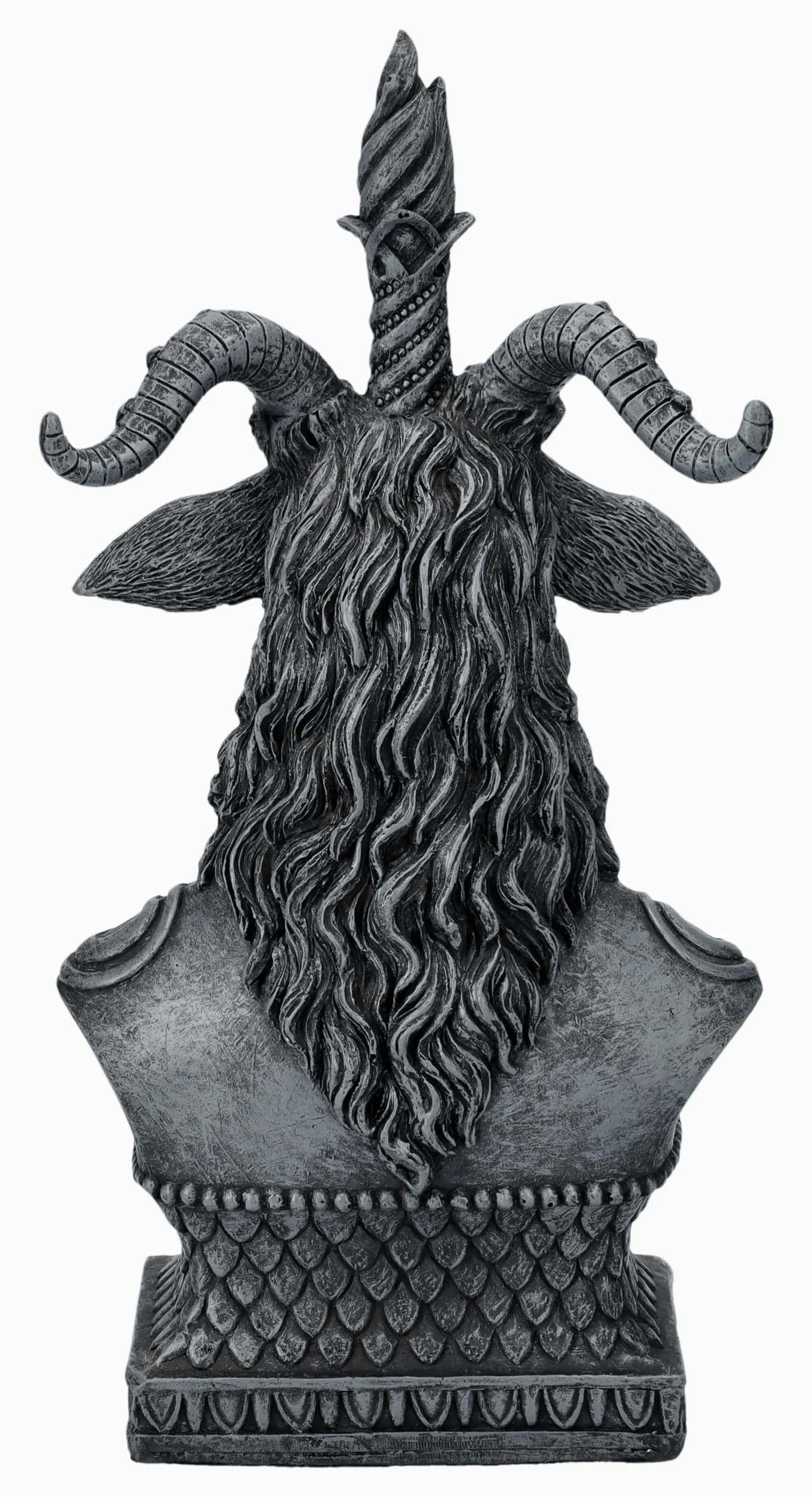 Pacific Giftware Buste Mystique Baphomet avec Cornes et Barbe tressée, en Pierre Artificielle, 20,5 cm, Noir et Gris