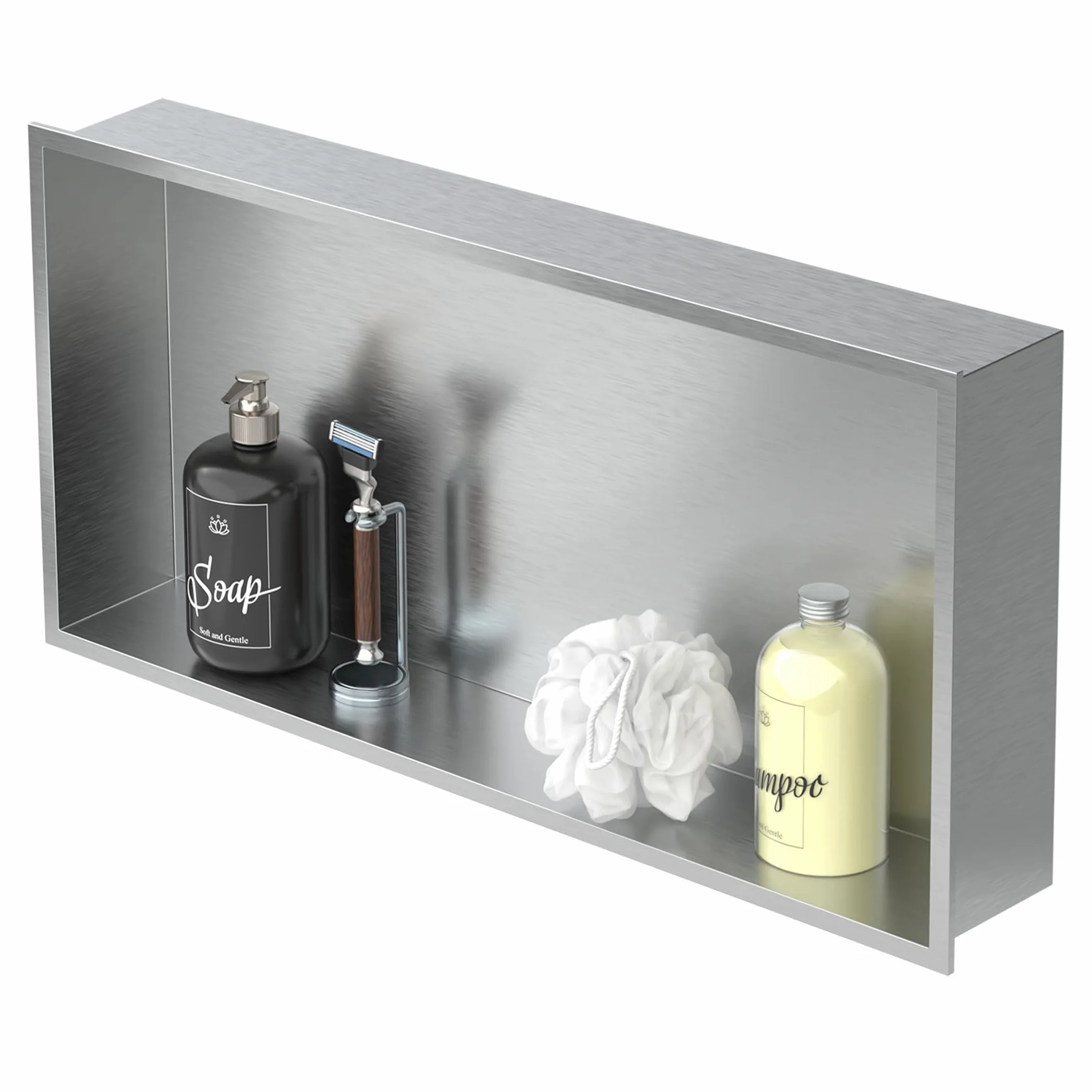 LuxeBath Niche de Douche Encastrée Murale, 60x30x10cm, en Acier Inoxydable, Argent, Étanche, Étagère avec Cadre Salle de Bain, Encastrable, Seule Couche, Rangement Articles Toilette, Matériel Montage