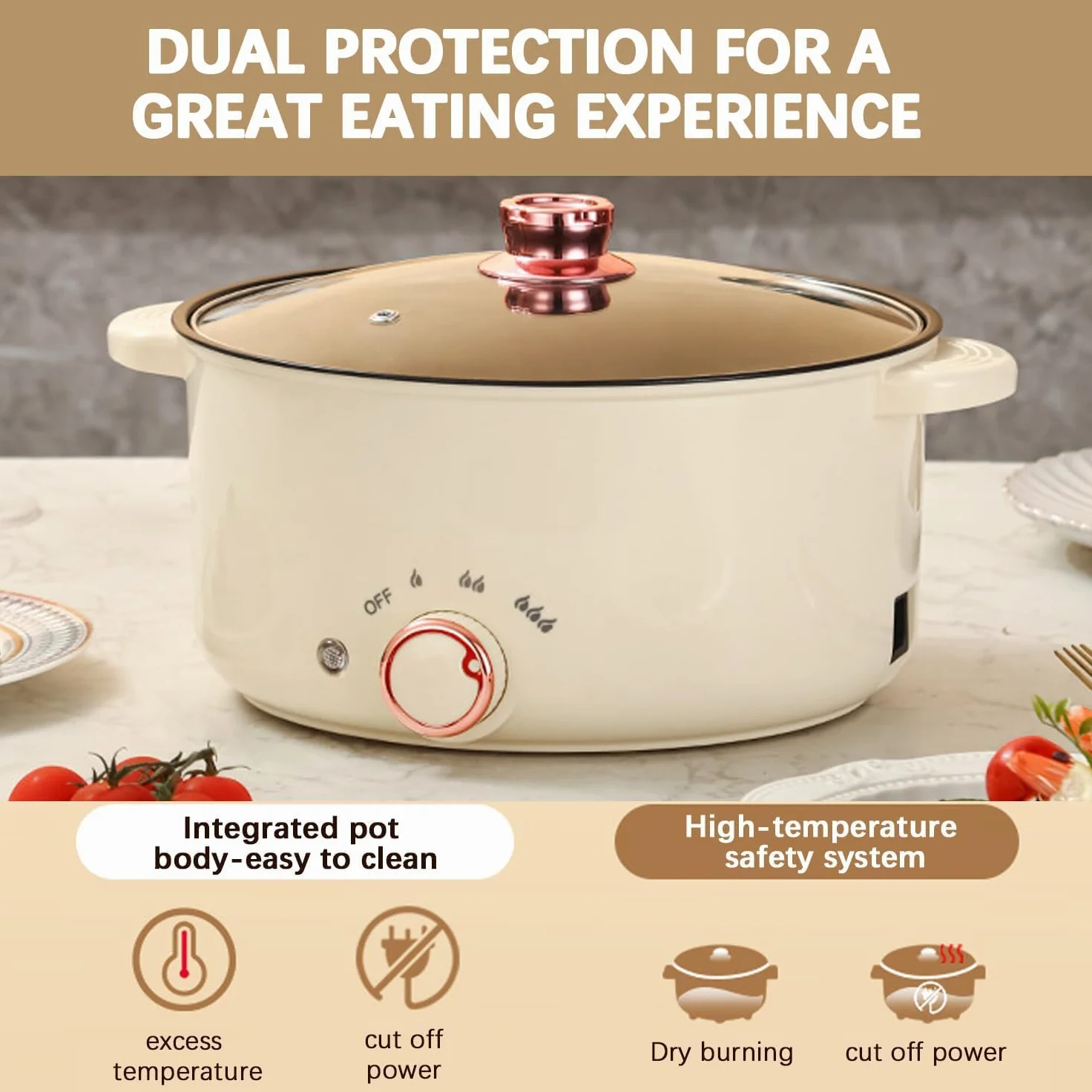 Hot Pot électrique de 3,5 L, Casserole électrique avec séparateur 1000W, Trois réglages de puissance Antiadhésif Poêle polyvalente Soupière rapide pour frire Ramen Fondue Soupe