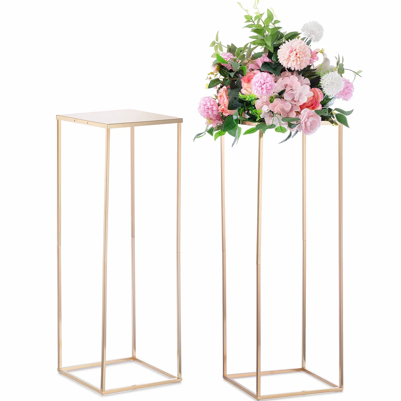 Nuptio Vase d'or pour Centre de Table de Mariage 2 Pièces Vases 80cm Haut pour Fleurs Métal pour Tables Fête Décorations Élégant Vrac Mariage Centre Table Géométrique Colonne Présentoir