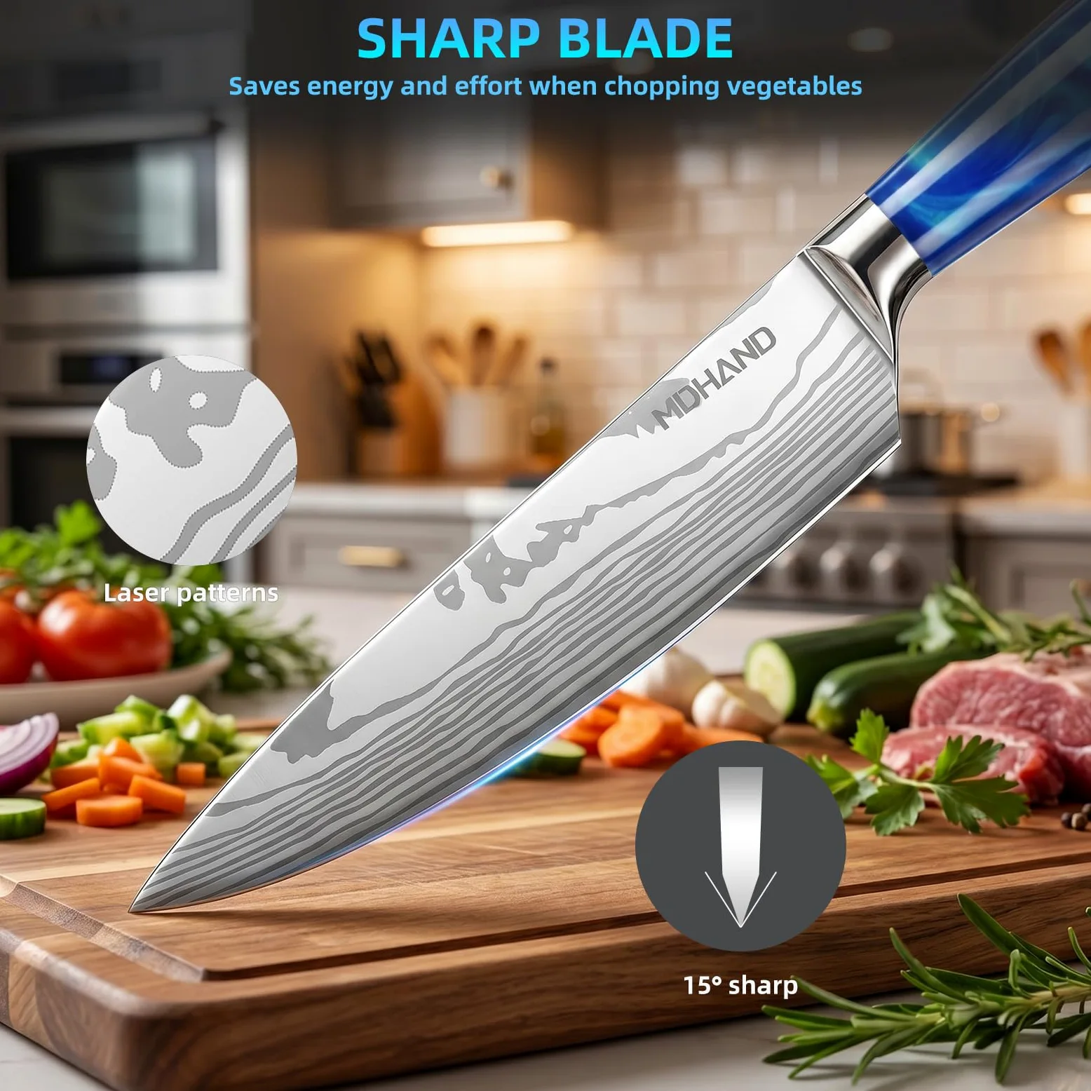 MDHAND Couteaux de Cuisine, Couteau Japonais Tranchant en acier inoxydable en plusieurs tailles avec Poignée confortable, Couteau de Chef Antirouille Cuisine et Cadeau Disponibles