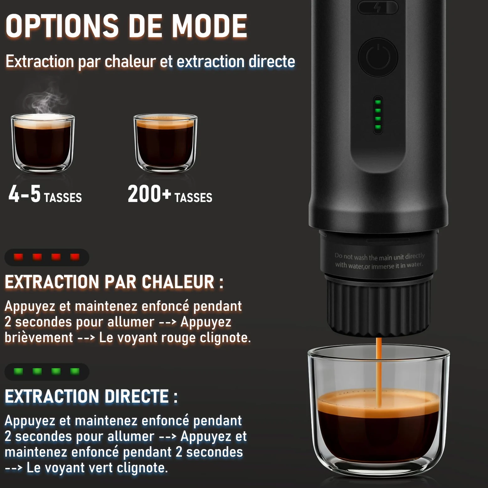 ICARE Machine à Café Portable, Cafetière Portable 2 en 1 pour Capsules NS et Café Moulu, Auto-Chauffante, Recharge USB-C, Indicateur de Batterie, pour Camping, Randonnée, Voyages, Camping-cars (Noir)