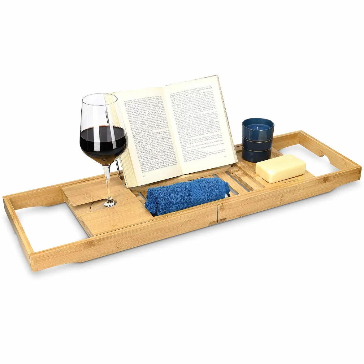 Navaris Pont de Baignoire Bambou - Plateau de Bain Extensible 70-104 cm avec Support Rangement Tablette Livre téléphone Verre de vin Bougie