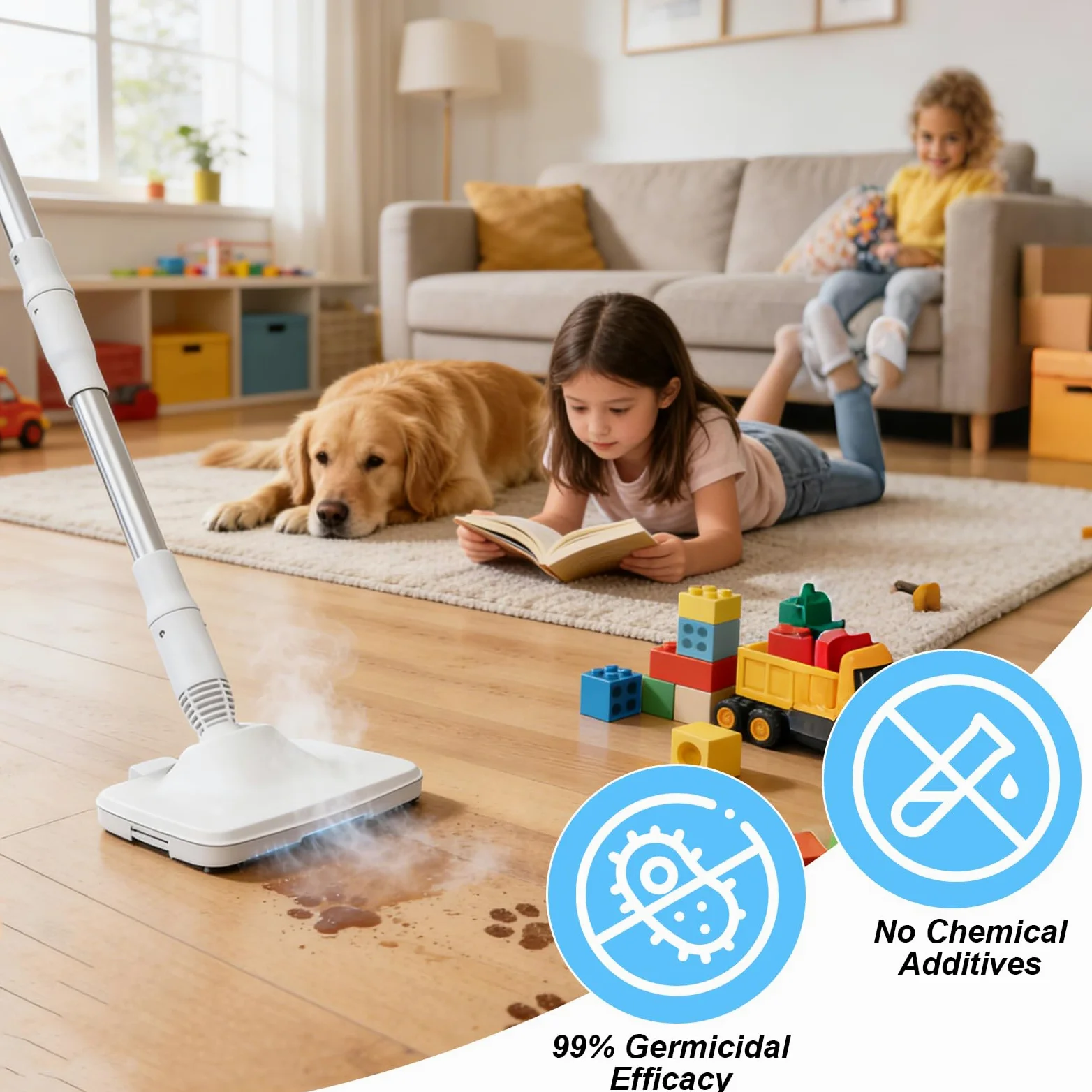 Nettoyeur Vapeur et Balai Vapeur, 1200W 2-en-1 Nettoyeur Vapeur Haute Pression Chauffage Rapide en 15s, pour Sols, Tapis, Fenêtres, Salles de Bains et Cuisines