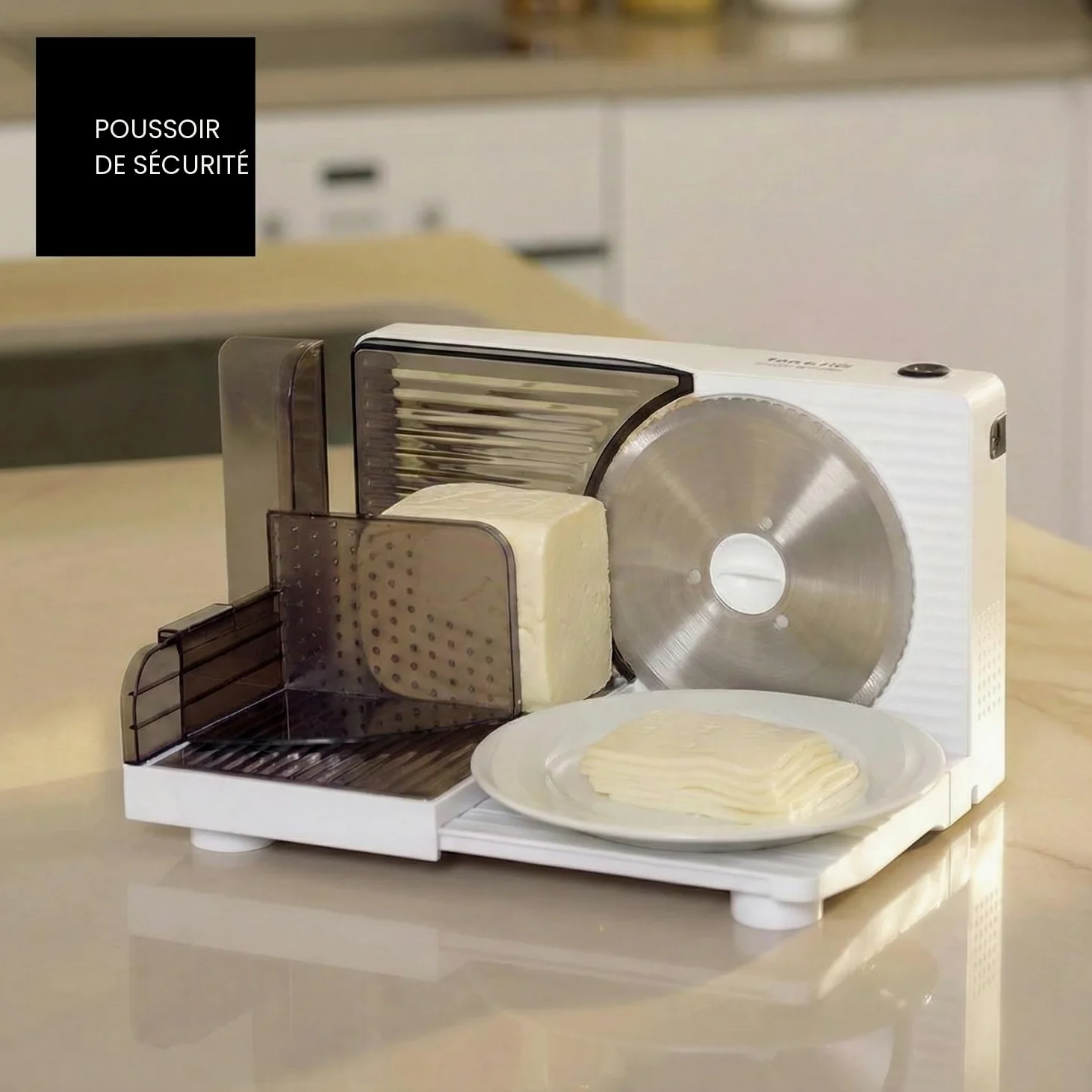 Taurus Cutmaster Compact - Trancheuse électrique 100W, Pour jambon, viande et saucisson, Découpe de 1 à 15 mm, Lame en acier inoxydable de 17 cm, Table de découpe pliable, Protection des doigts