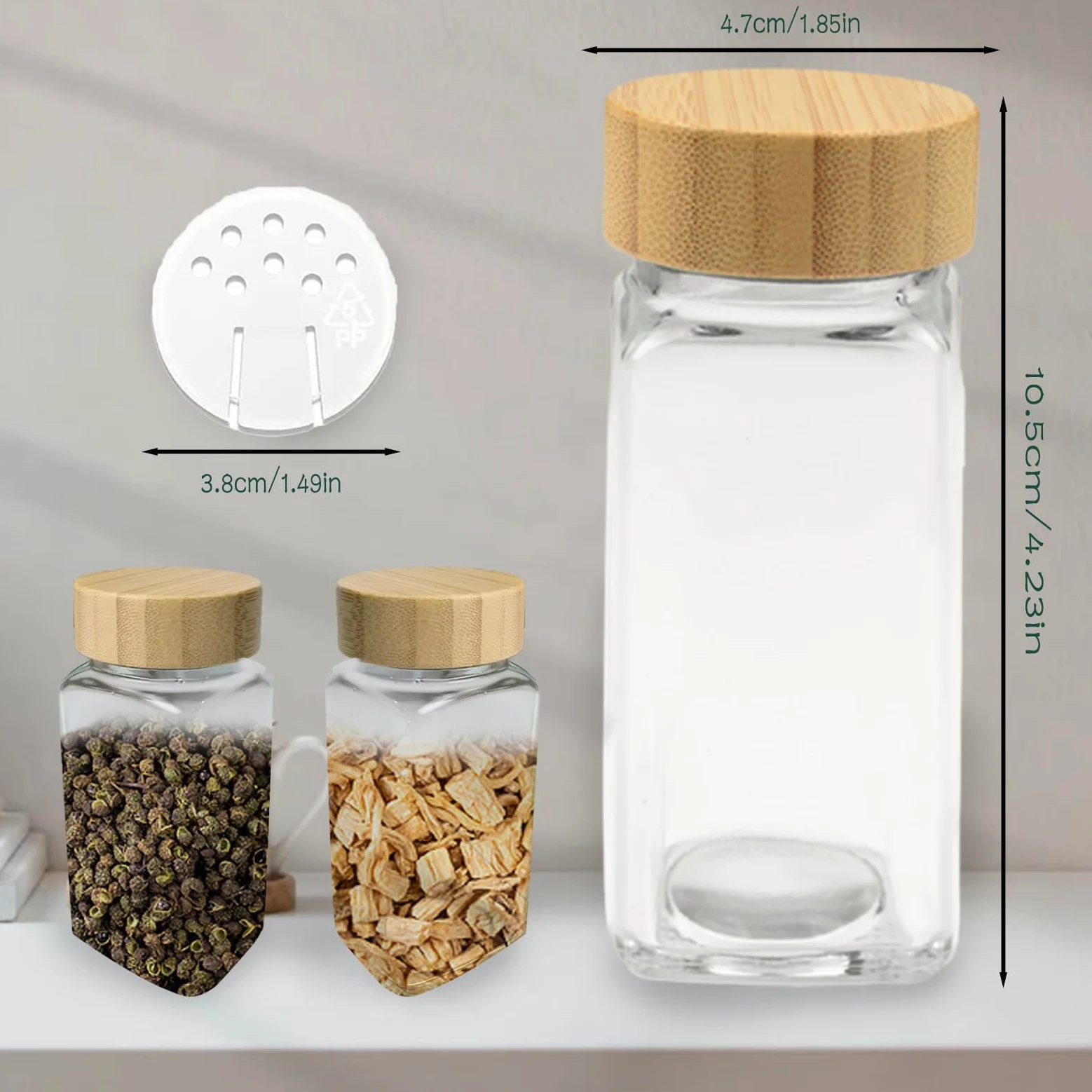 Lot de 12 pots à épices carrés hermétiques avec couvercles en bambou, avec étiquettes à épices et entonnoir pliable pour le rangement de la cuisine