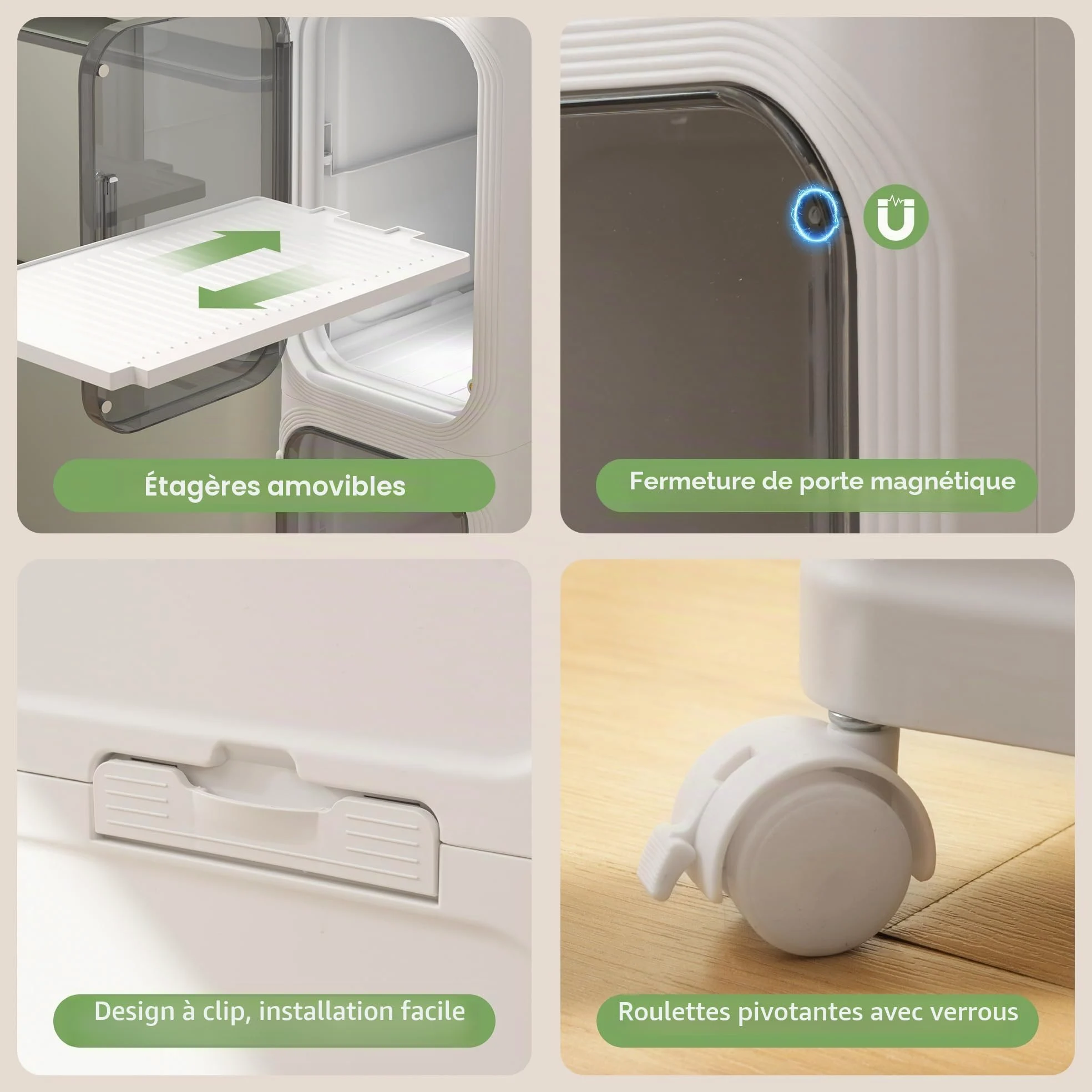 Armoire de Salle de Bain Mince, unité de Rangement Autonome en Plastique avec Porte, Petit Chariot étanche avec roulettes pour Bureau, Salon, Cuisine, entrée (21CM*34CM*67CM, Blanc)