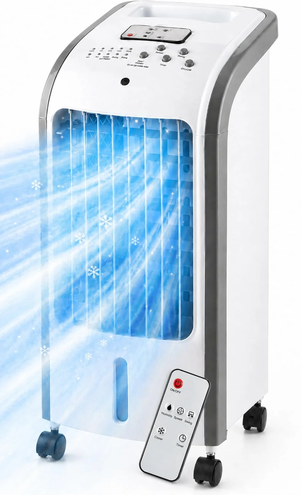 O'FRESH Rafraichisseur d'air silencieux - Portable grace à ses roulettes - Ventilateur à évaporation, rafraichit instantanément - Télécommande - Timer - Assainit l'air ambiant des polens et poluants