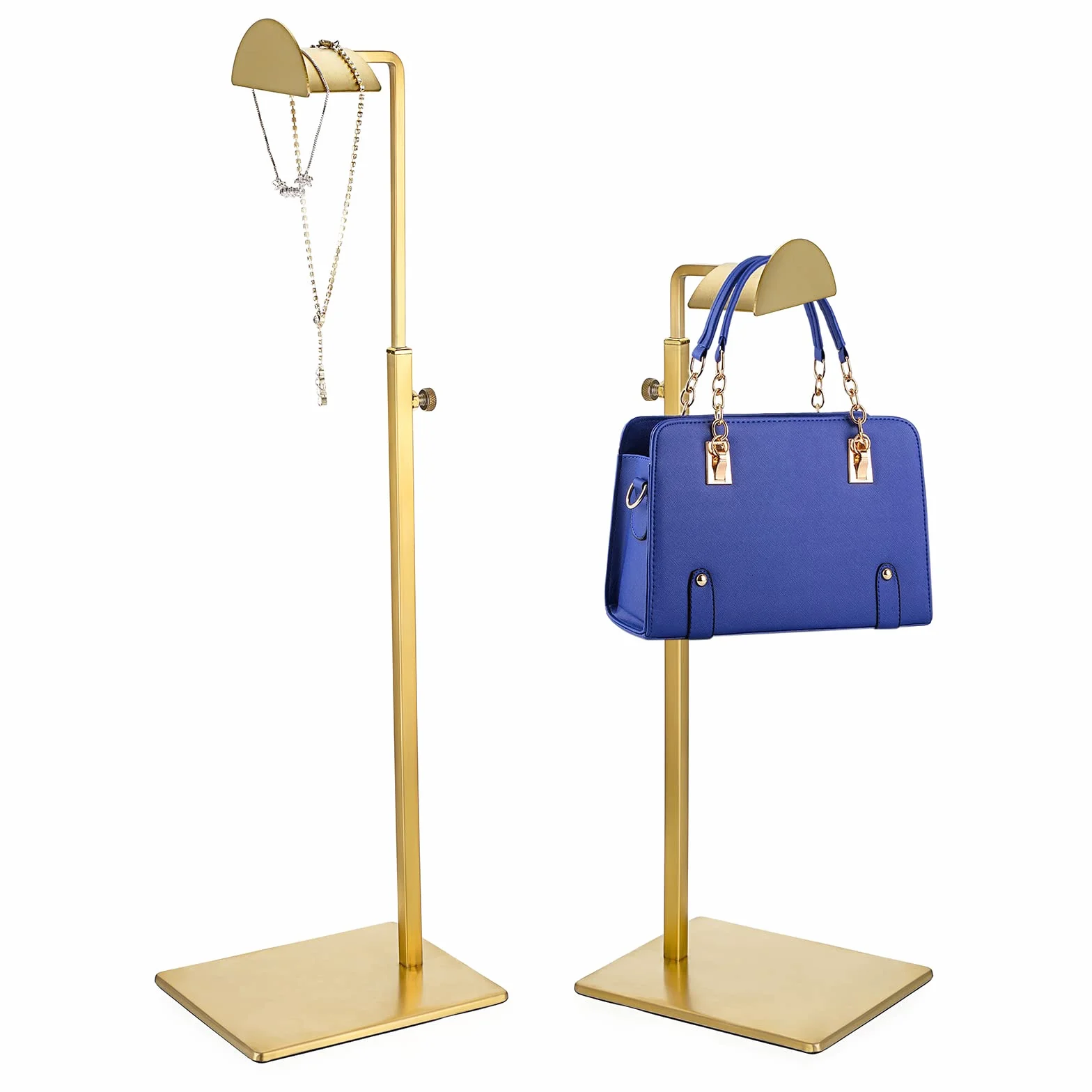 2pcs Présentoir de sac à main en métal réglable hauteur 34-59CM support de sac présentoir de collier pour magasin, maison (type 1, doré)
